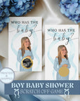 Custom Boy Baby Shower Game Blue Bow Baby Shower Scratch Off Game Who Has The Baby? Boho Blue Coquette Bow Themed Baby Boy Shower Games - CÔTIER BRAND