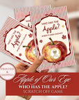 PRINTED + SHIPPED Apple of Our Eye Baby Shower Game, Personalized Apple Themed Baby Shower Scratch Off Game Who Has the Apple? Red Striped