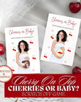 Personalized She's The Cherry On Top Baby Shower Game Coquette Cherry Bow Themed Baby Shower Scratch Off Game Cherries or Baby? Red - CÔTIER BRAND