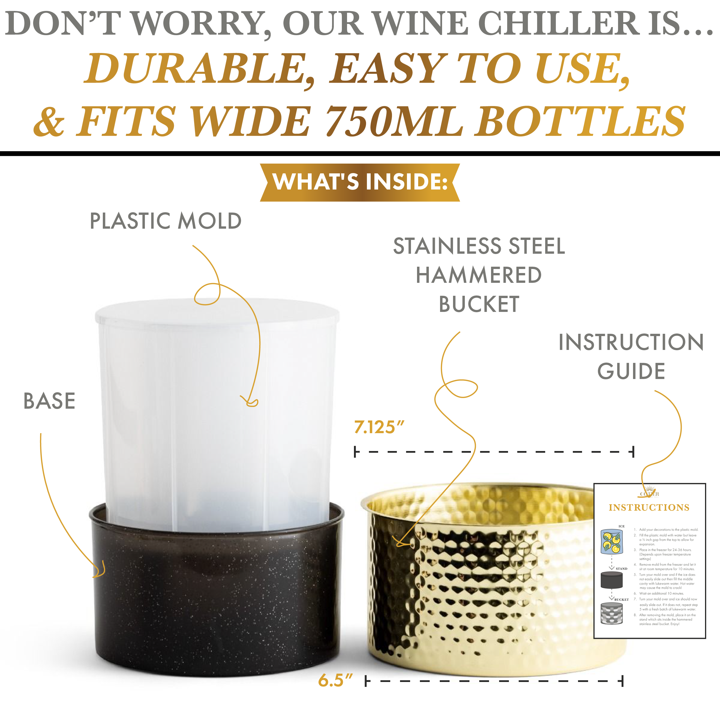Glasi - Gold Ice Mold Hammered Wine Chiller - CÔTIER BRAND