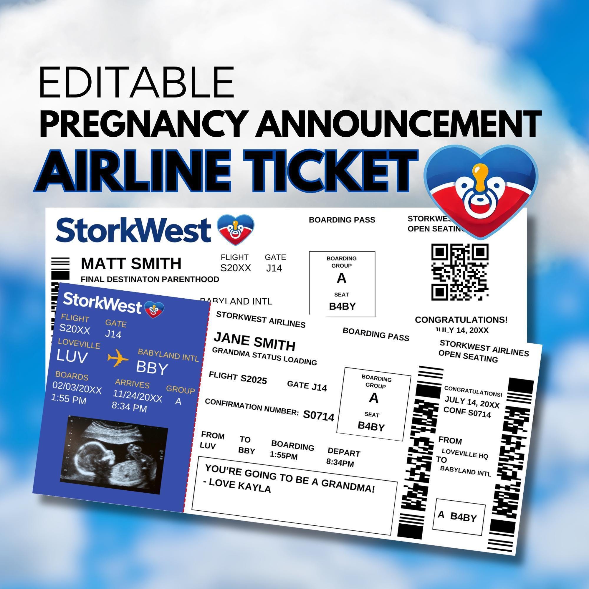 Travel Pregnancy Announcement Editable Pregnancy Announcement Plane Ticket Digital Boarding Pass Airline Ticket Pilot Pregnancy Announcement