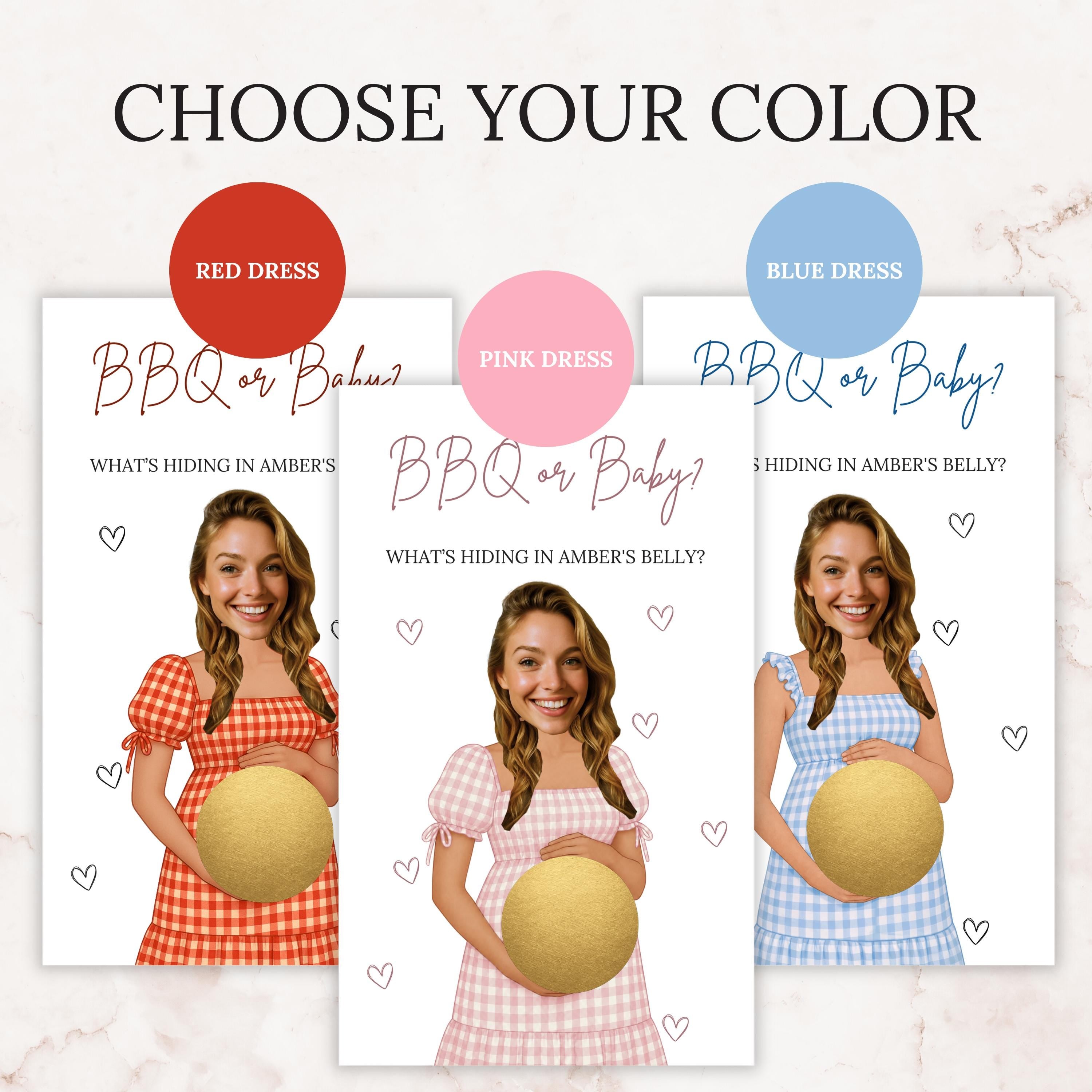 The image is a collage of three images featuring a woman in different colored dresses, each holding a gold ball. The woman is smiling and appears to be pregnant.