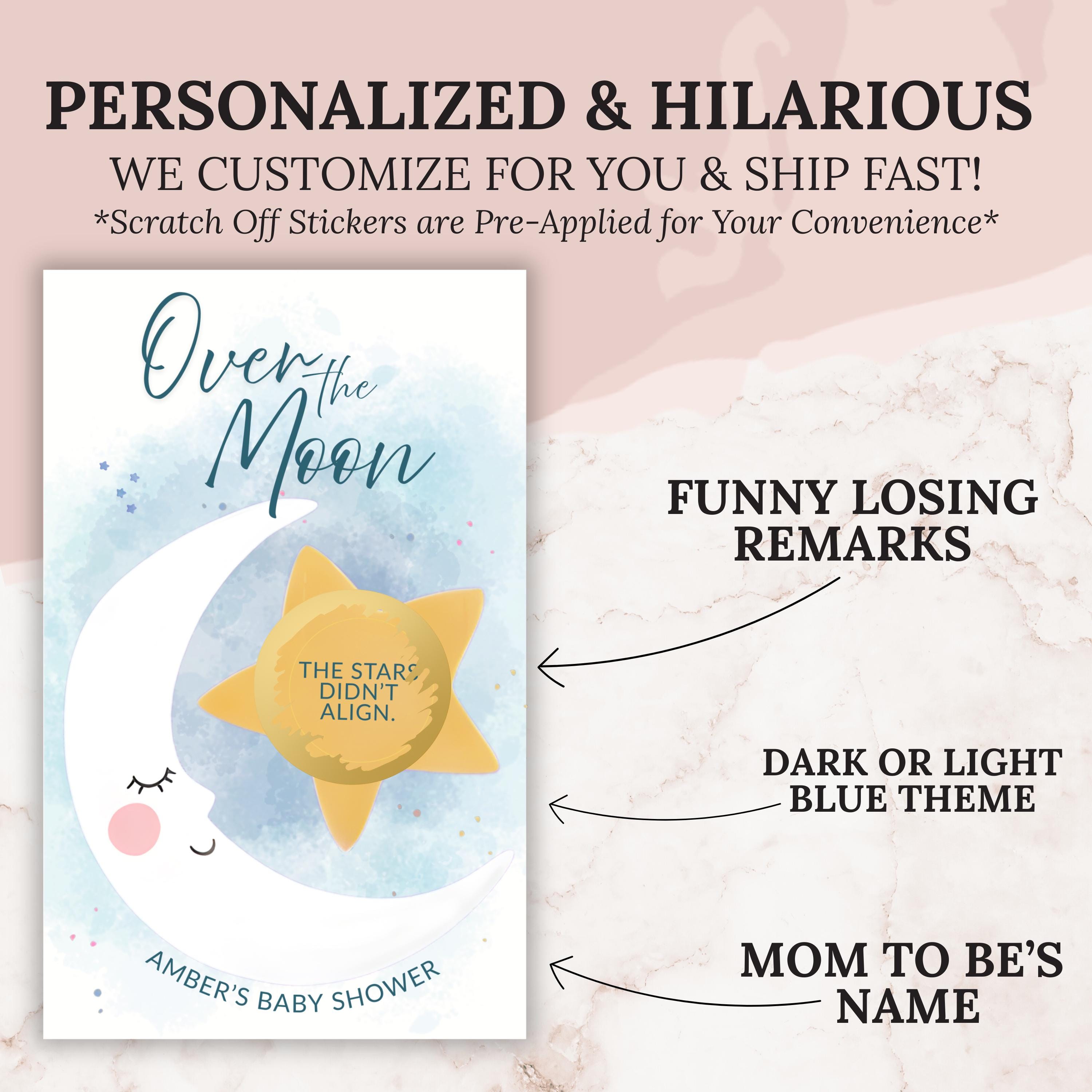 We're Over The Moon Baby Shower Scratch Off Game Personalized Stars and Moon Baby Shower Game Boy Theme Celestial Blue Boho