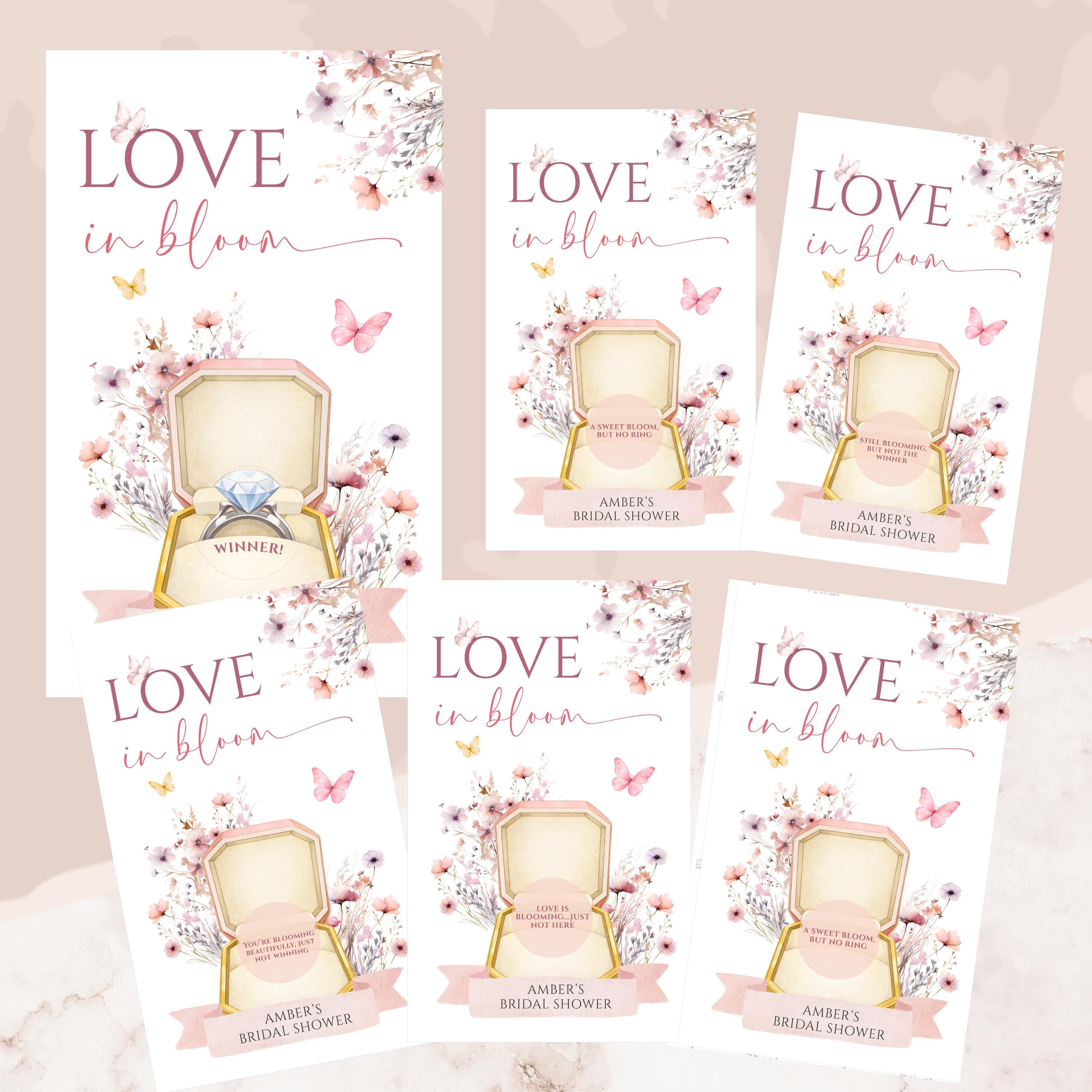 PRINTED + SHIPPED Love In Bloom Bridal Shower Game Watercolor Pink Wildflowers Butterfly Bridal Shower Theme Love In Bloom Who Has The Ring