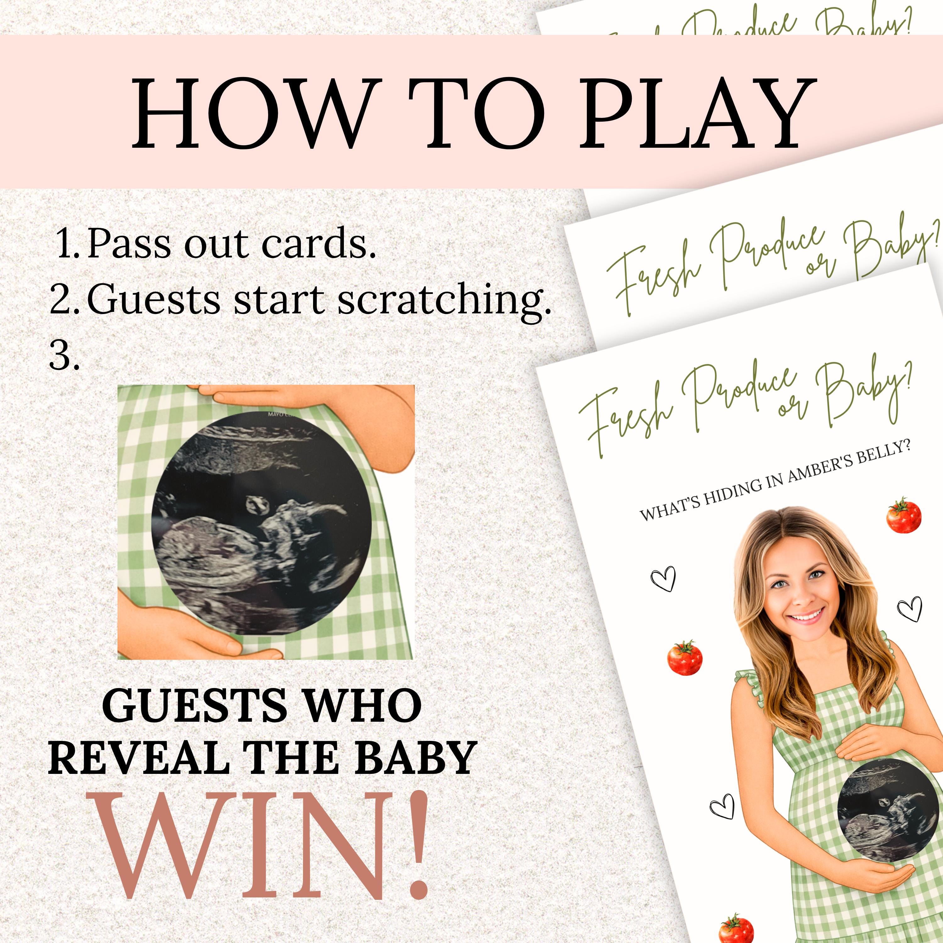 Custom Farmers Market Baby Shower Game Garden Baby Shower Gingham Green Fresh Produce or Baby Shower Scratchers Printed Homegrown Veggie