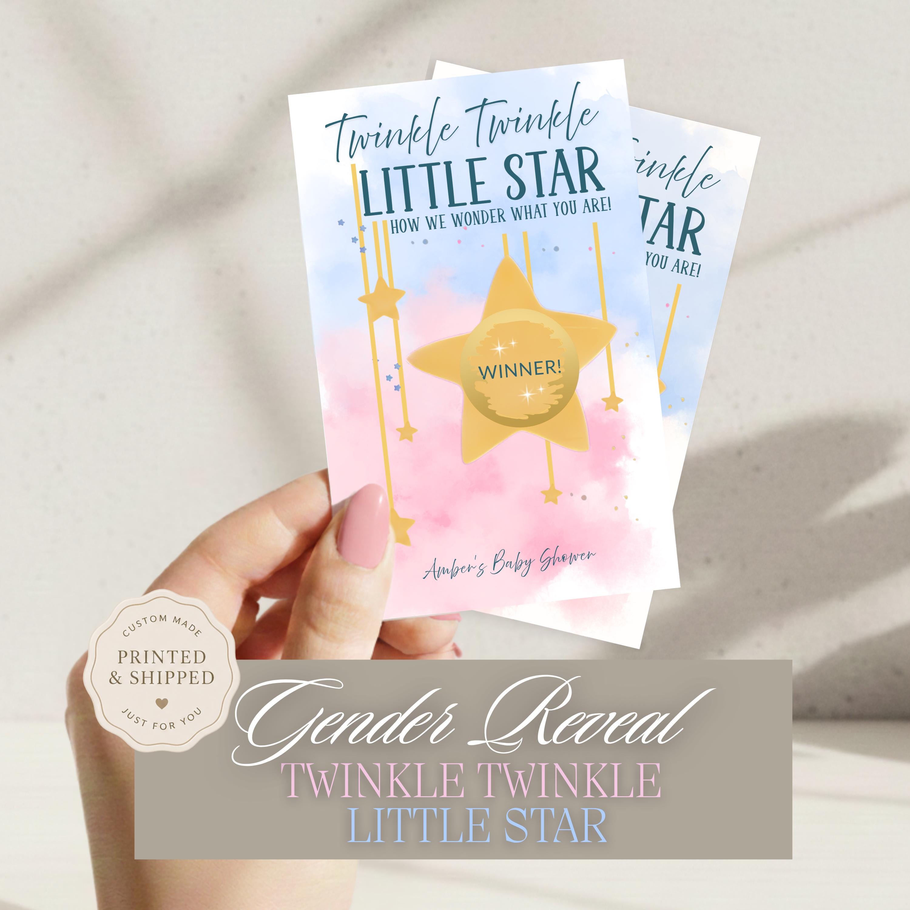 Personalized Twinkle Twinkle Little Star Gender Reveal Baby Shower Game Moon and Stars Baby Shower Scratch Off Game Pink or Blue He or She