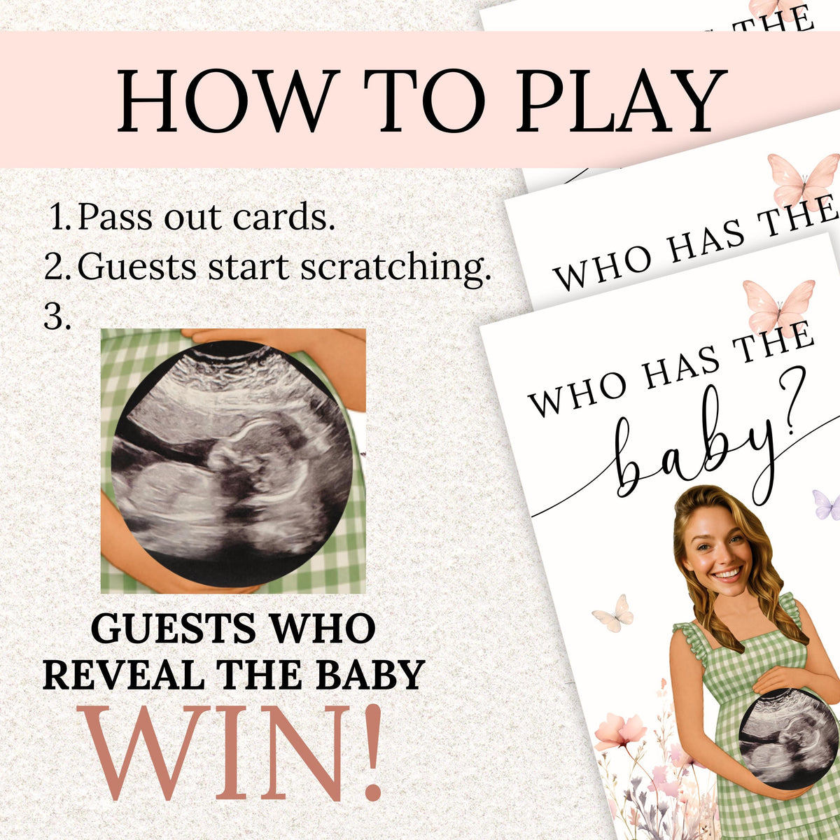 Personalized Wildflower Baby Shower Scratch Off Game Purple and Pink Floral Baby Shower Game Butterflies Printed Who Has The Baby Watercolor - CÔTIER BRAND