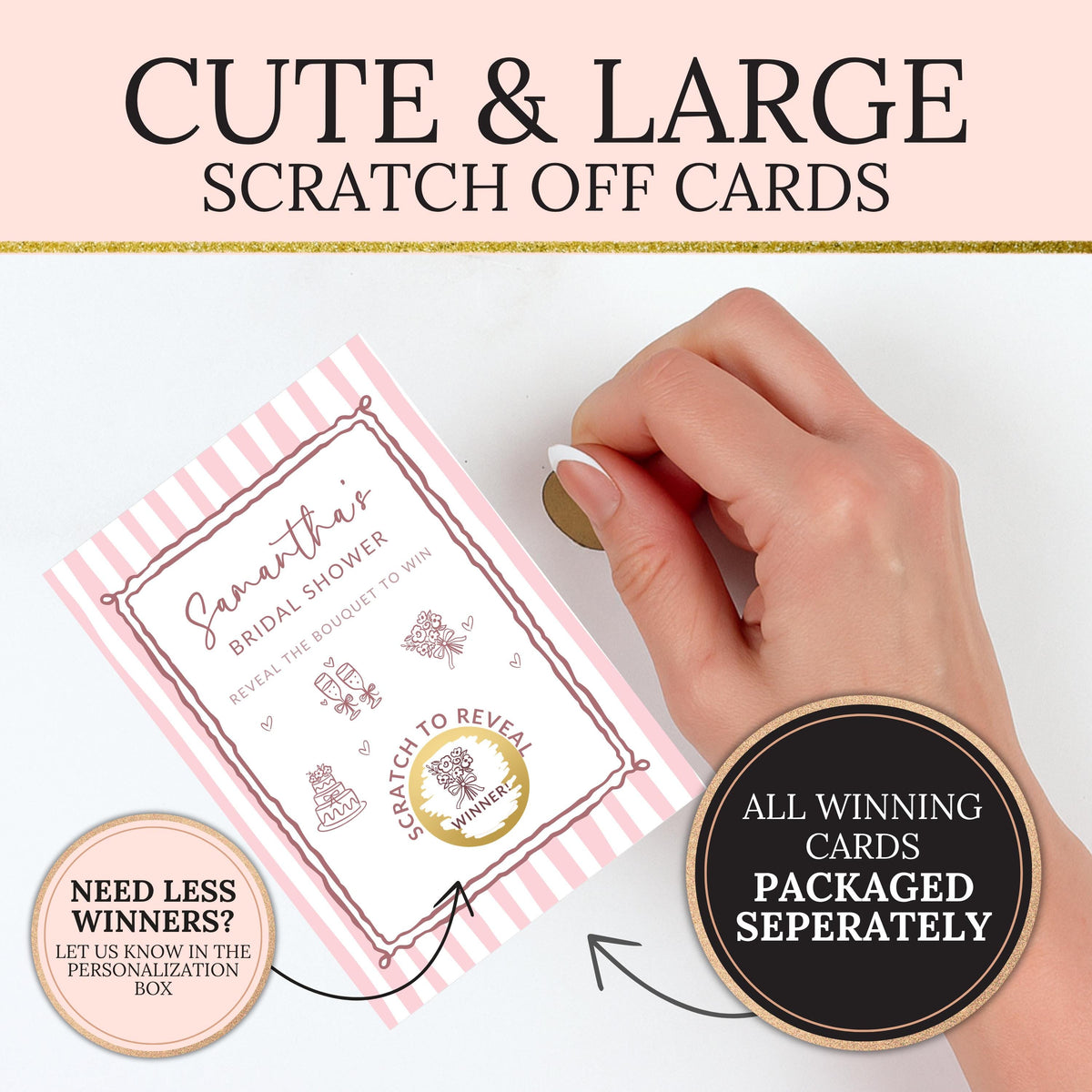 Whimsical Pink Bridal Shower Game, Pink Striped Bridal Shower Scratch Off Game Hand Drawn Wedding Shower Activity PRINTED + SHIPPED - CÔTIER BRAND