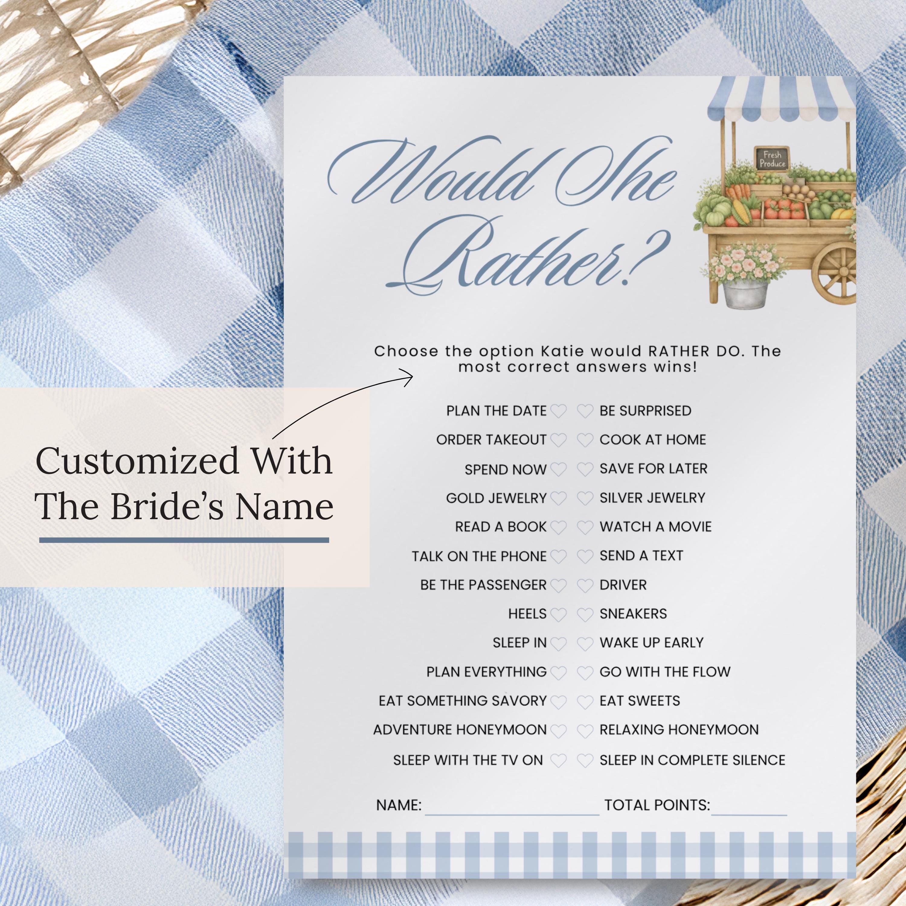 PRINTED + SHIPPED Blue Fresh Off The Market Bingo Game, Find The Guest Bingo Party Game, Boho Farmers Market Bridal Shower Bingo, Wedding