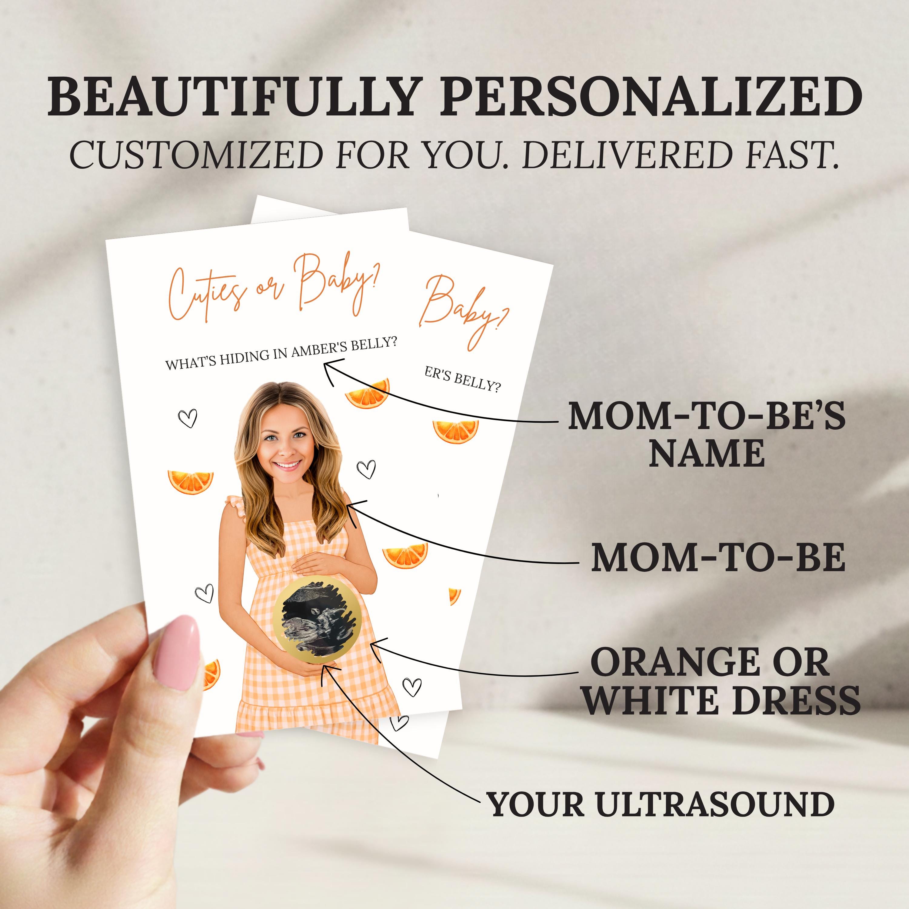 Custom Little Cutie Baby Shower Game Orange Baby Shower Gingham Cuties or Baby Shower Scratch Off Game Printed A Cutie Is On The Way