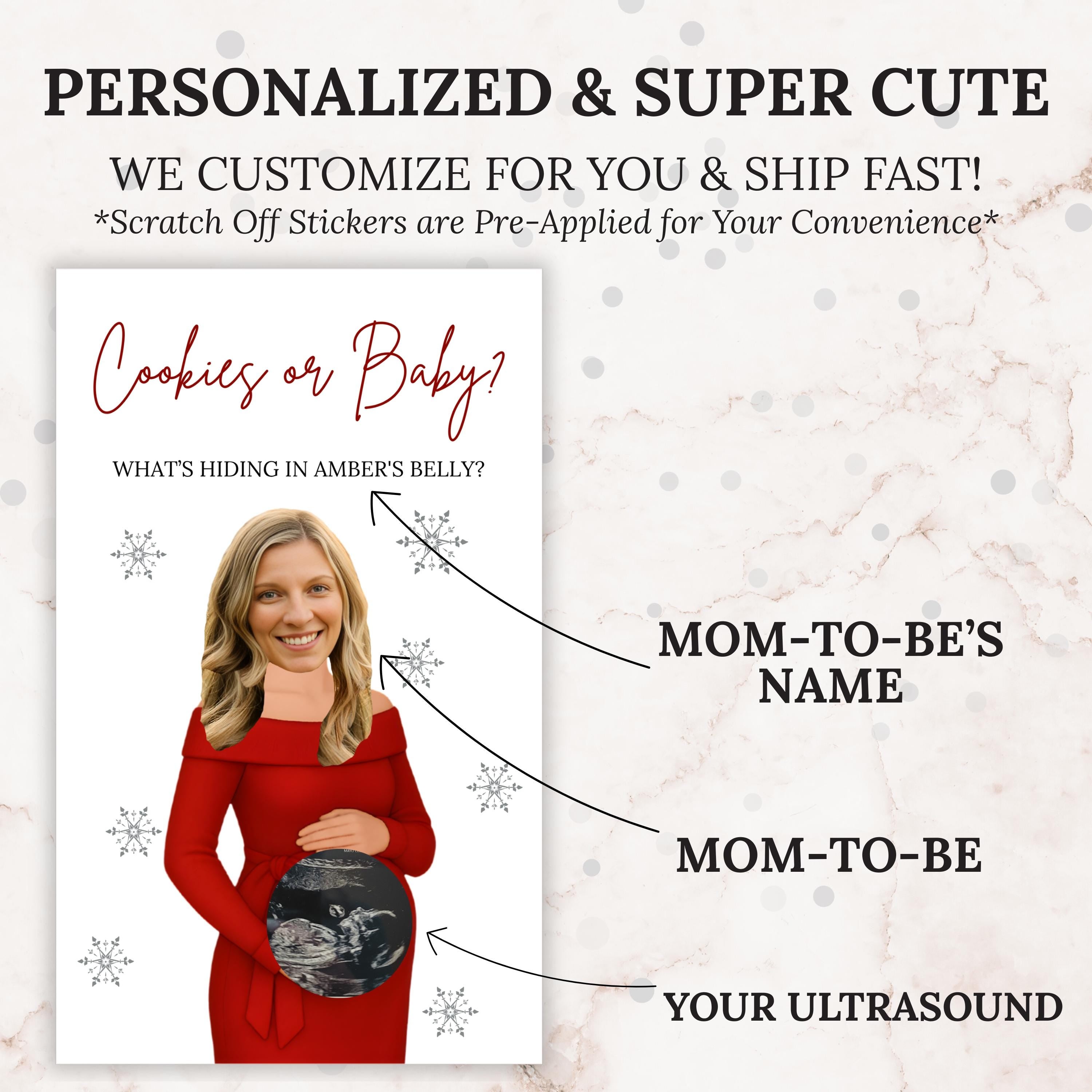 Personalized Christmas Baby Shower Game Holiday Baby Shower Scratch Off Game Merry Little Baby Shower Red Winter Themed Snowflakes Cookies