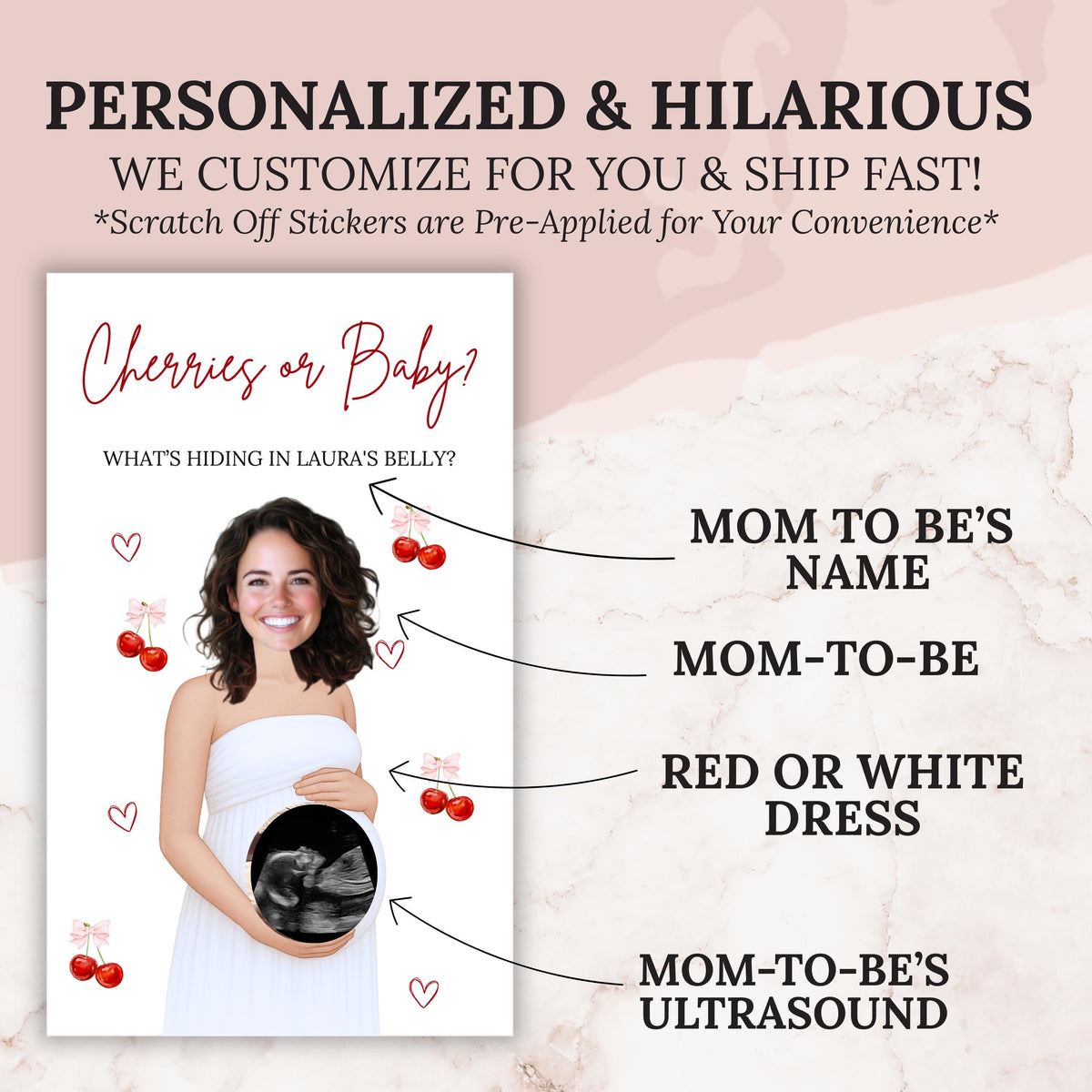 Personalized She's The Cherry On Top Baby Shower Game Coquette Cherry Bow Themed Baby Shower Scratch Off Game Cherries or Baby? Red - CÔTIER BRAND