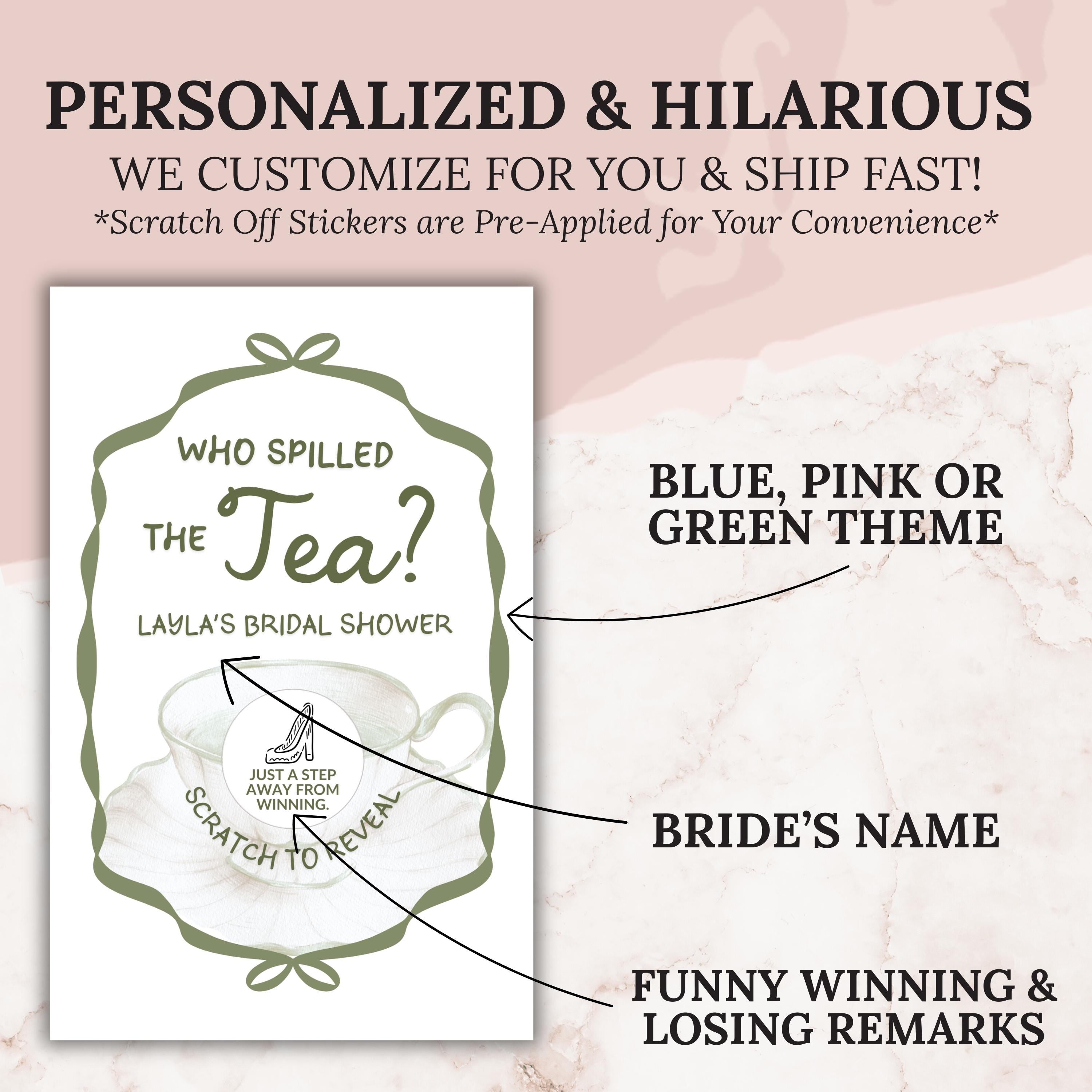 Bridal Shower Game Tea Party Bridal Shower Scratch Off Game Who Spilled The Tea Themed Sage Green Wedding Shower Par-Tea Bride To Be TEA6