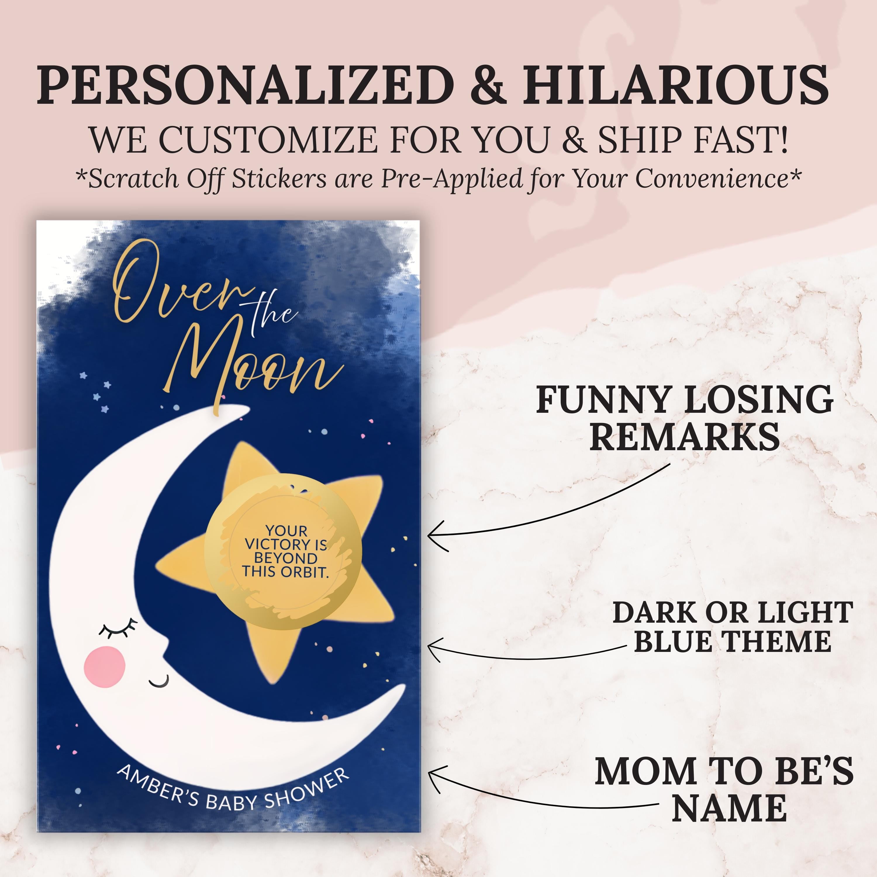 Over The Moon Baby Shower Game Personalized Moon and Stars Baby Shower Scratch Off Game Boho Celestial Baby Shower Boy Theme