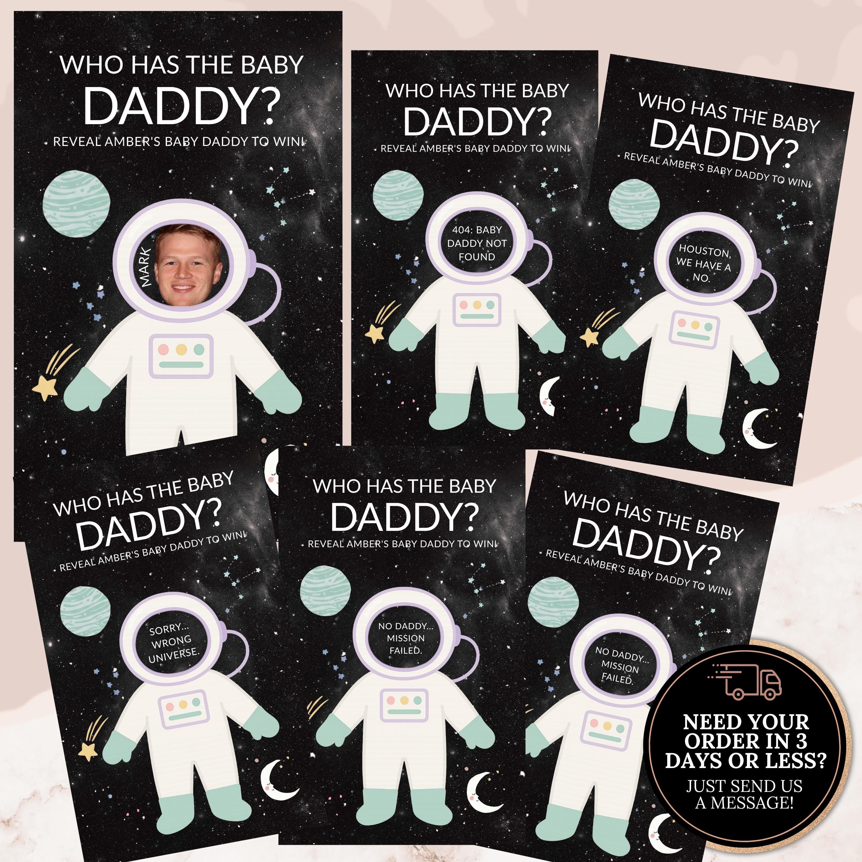 Space Baby Boy Baby Shower Game Outer Space Themed Scratch Off Game Celebrity Who Has The Baby Daddy Printed Houston We Have A Boy