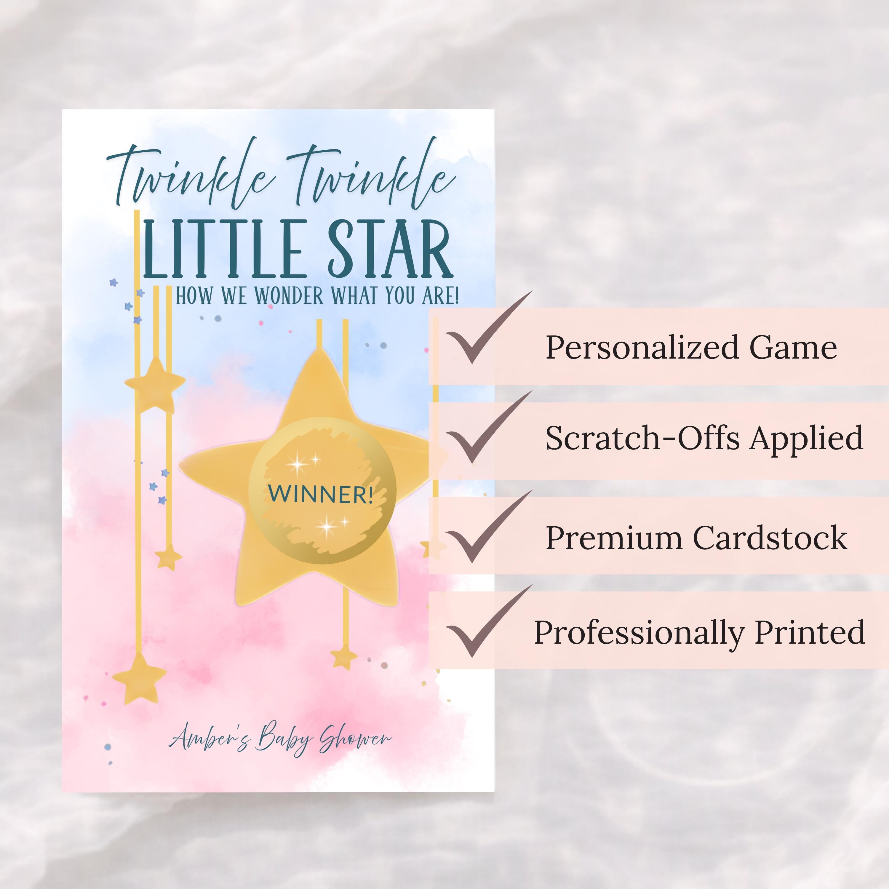 Personalized Twinkle Twinkle Little Star Gender Reveal Baby Shower Game Moon and Stars Baby Shower Scratch Off Game Pink or Blue He or She