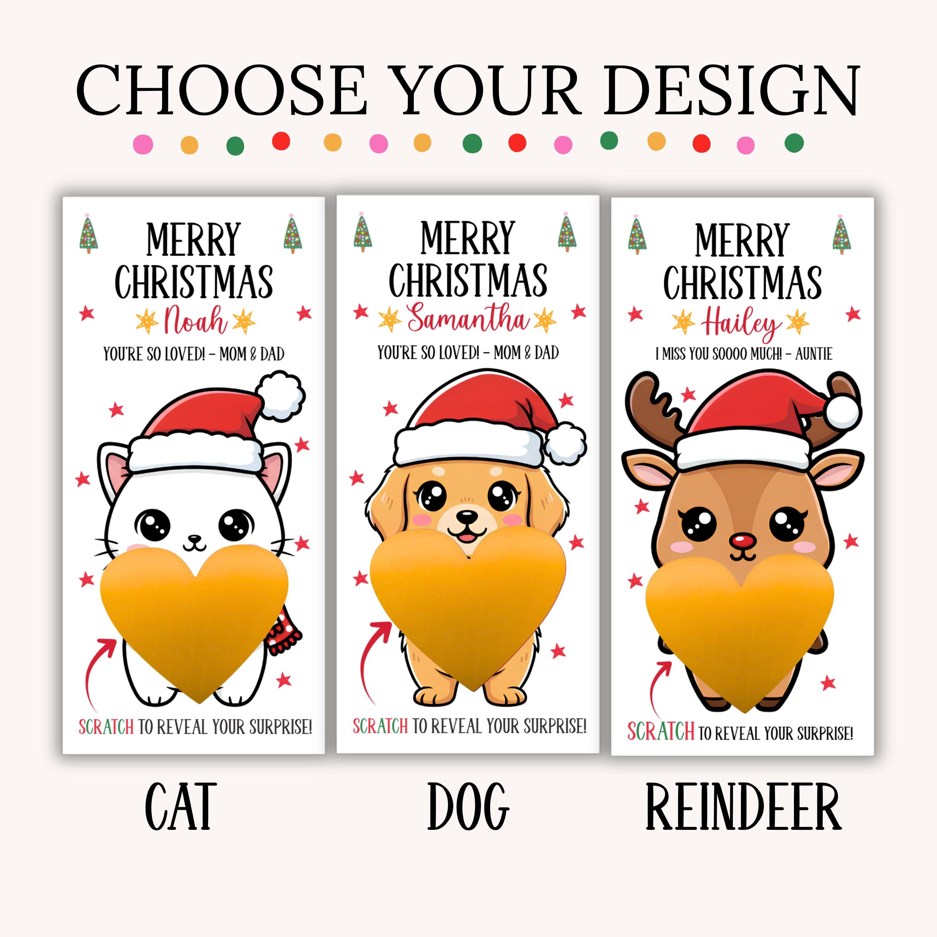 Personalized Merry Christmas Gift Voucher For Kids Christmas Scratch Off Surprise Reveal Holiday Theme Cat Christmas Surprise Trip