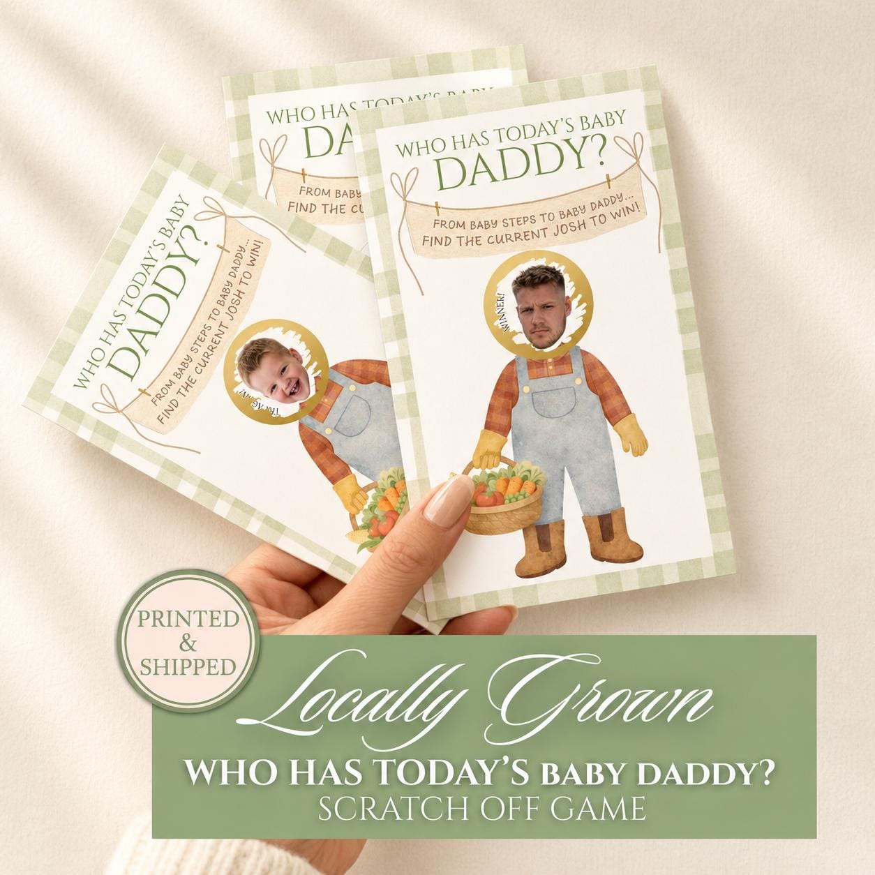 Locally Grown Baby Shower Game Green Gingham Farmer's Market Baby Shower Scratch Off Game Who Has Today's Baby Daddy? Homegrown