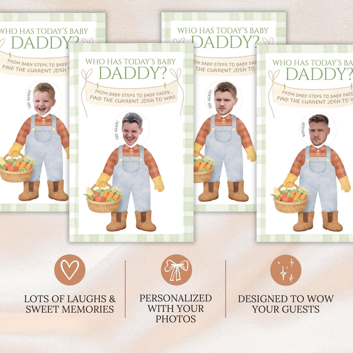 Personalized Locally Grown Baby Shower Scratch Off Game, Pink Gingham Farmer's Market Theme Who Has Today's Baby Daddy? Scratcher Activity - CÔTIER BRAND