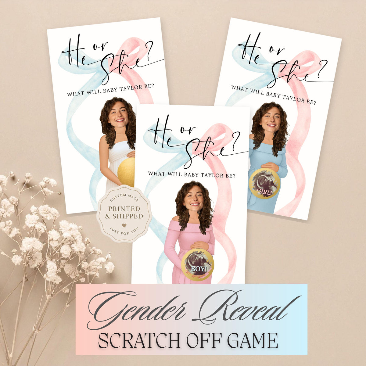 Personalized Gender Reveal Scratch Off Game, He or She Gender Reveal Party Scratchers, Gender Reveal Party Ideas, Pink or Blue Baby Shower - CÔTIER BRAND
