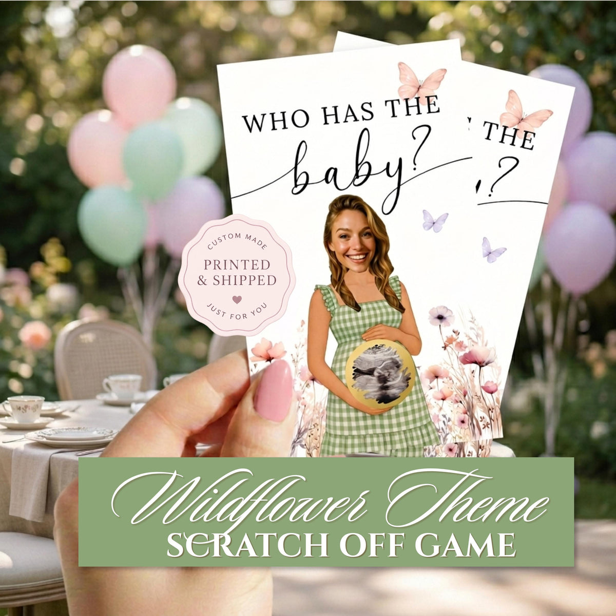 Personalized Wildflower Baby Shower Scratch Off Game Purple and Pink Floral Baby Shower Game Butterflies Printed Who Has The Baby Watercolor - CÔTIER BRAND