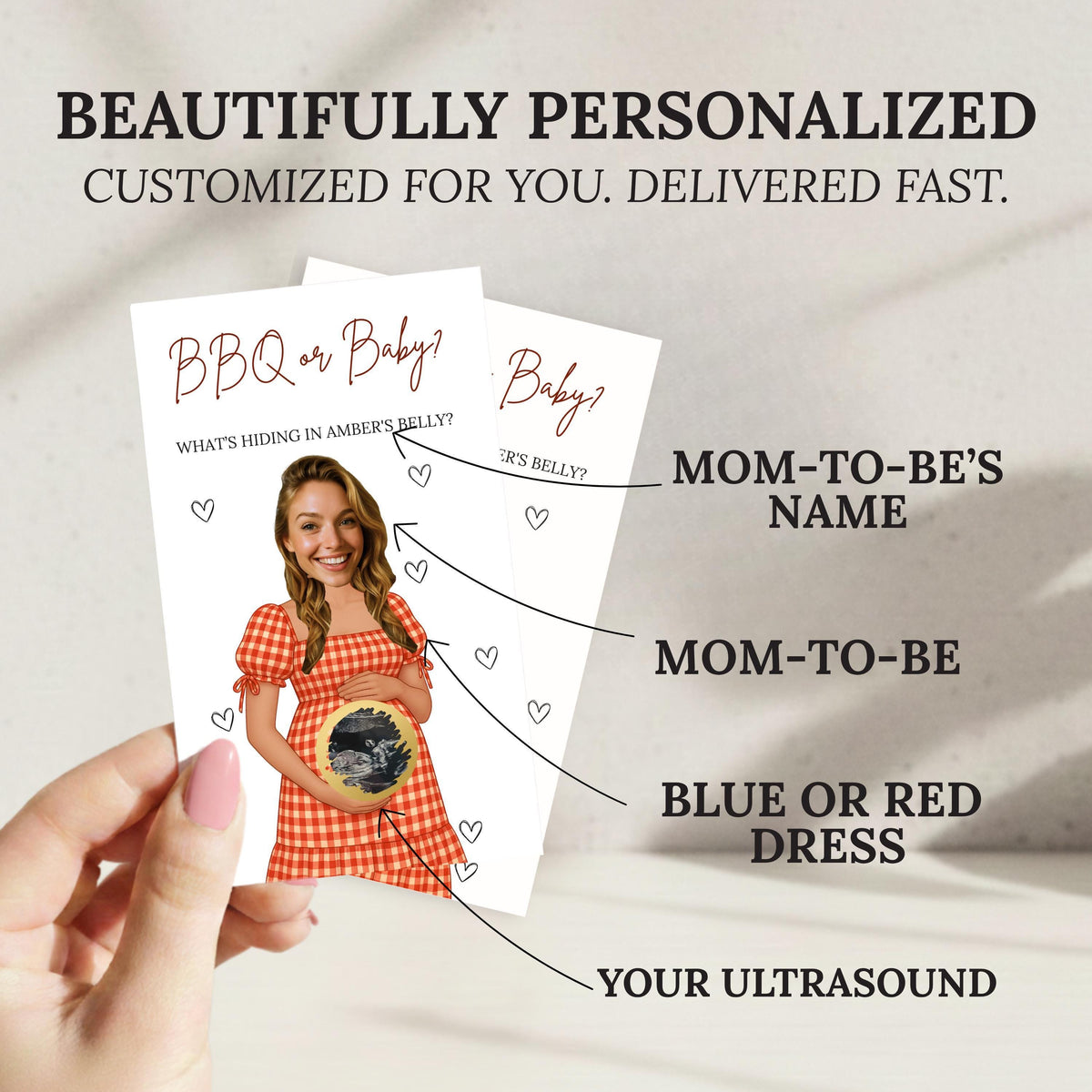 Personalized Baby Q Girl Baby Shower Game Backyard BBQ Pink Baby Shower Scratch Off Game BBQ or Baby Party Game Printed Coed Gingham - CÔTIER BRAND