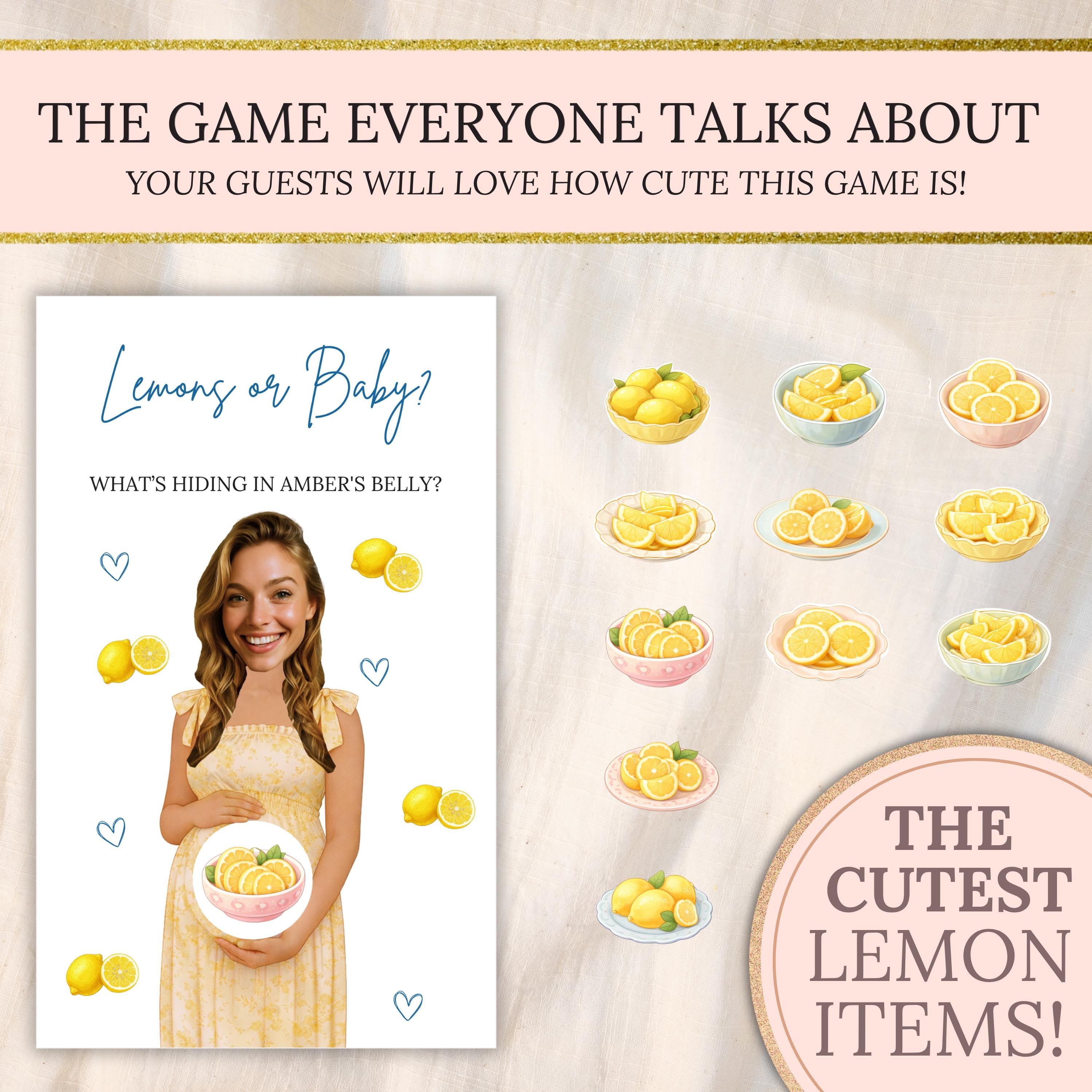 Custom Mediterranean Baby Shower Game Amalfi Coast Baby Shower Scratch Off Game Lemons or Baby? Summer Italian Themed Yellow Blue Ciao