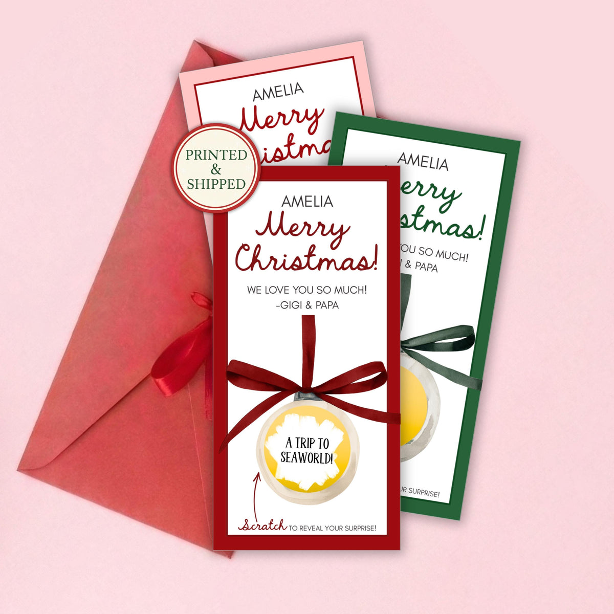 Personalized Christmas Gift Voucher For Christmas Scratch Off Surprise Trip Reveal Holiday Theme Custom Christmas Ornament Voucher - CÔTIER BRAND