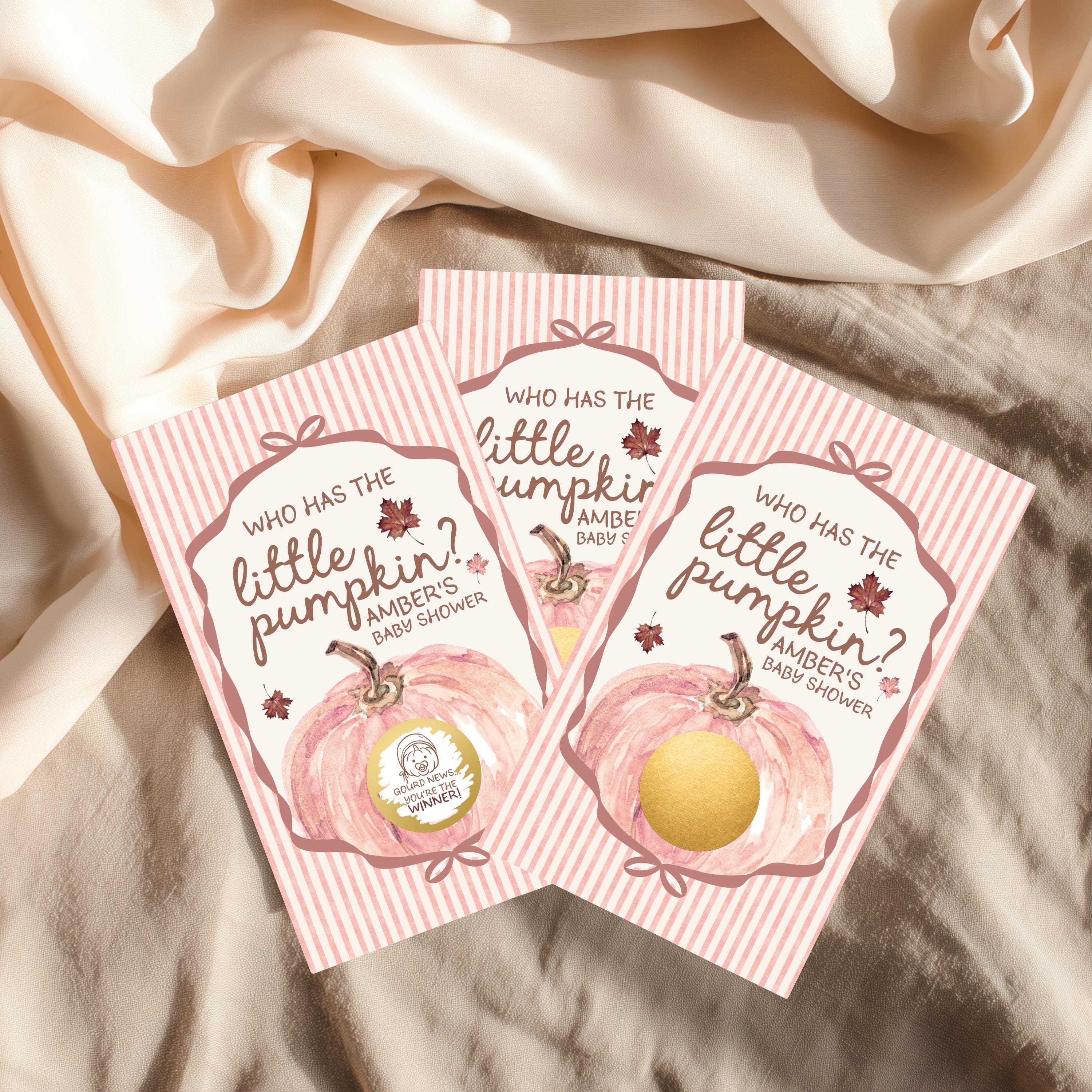 Custom A Little Pumpkin Girl Baby Shower Game, Pink Pumpkin Themed Baby Shower Scratch Off Game Who Has the Little Pumpkin? Fall Shower