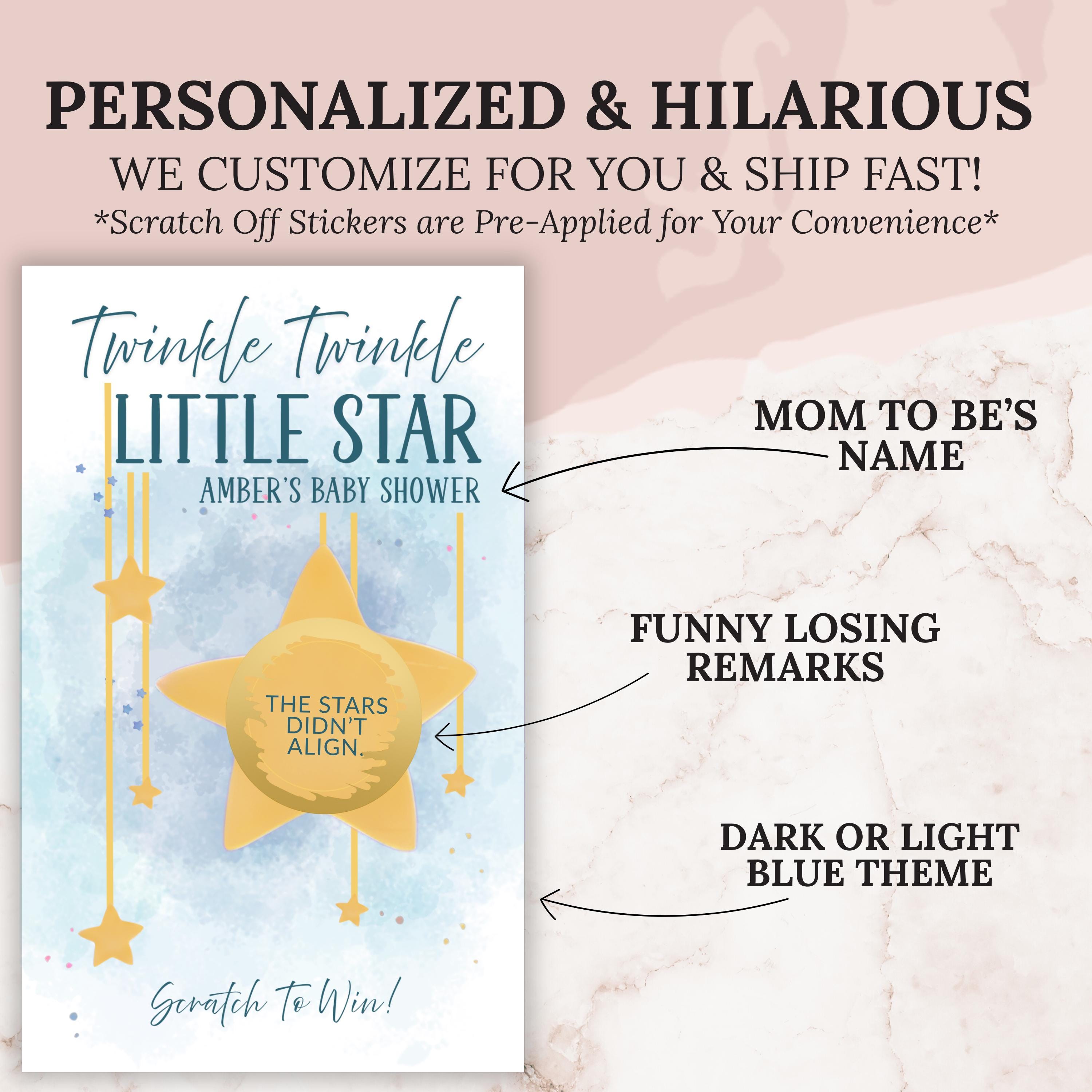 Custom Boy Twinkle Twinkle Little Star Baby Shower Game Dark Blue Stars Baby Shower Scratch Off Game Boho Celestial Baby Shower