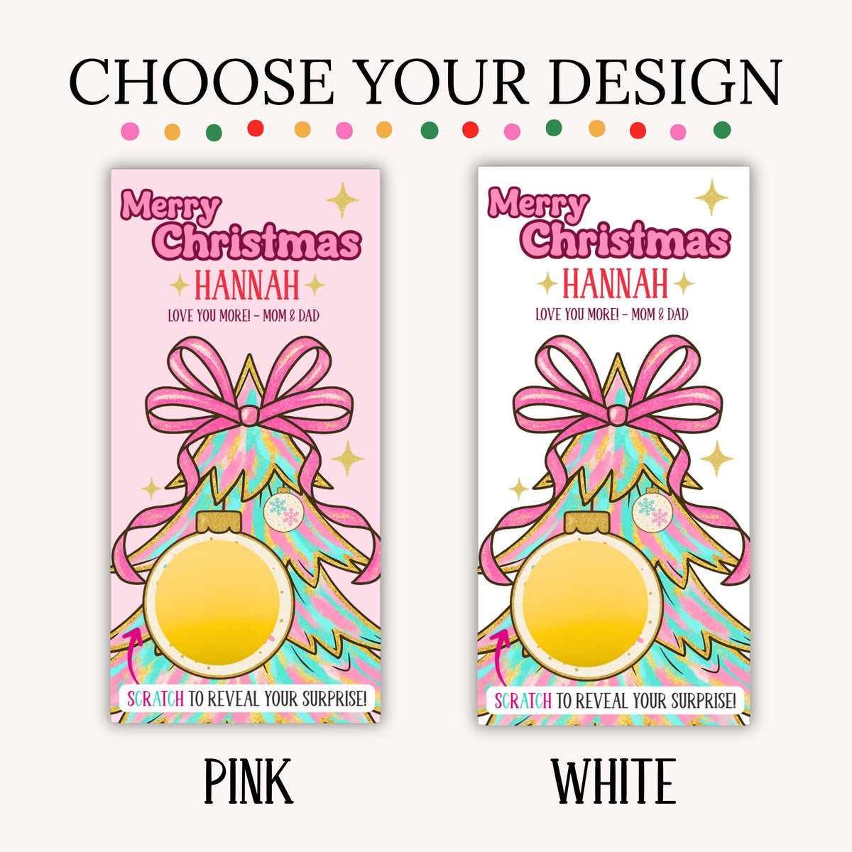Personalized Merry Christmas Scratch Off Coupons Pink Retro Christmas Trip Reveal Voucher Scratch Off Holiday Reveal Scratchers Xmas Teens - CÔTIER BRAND