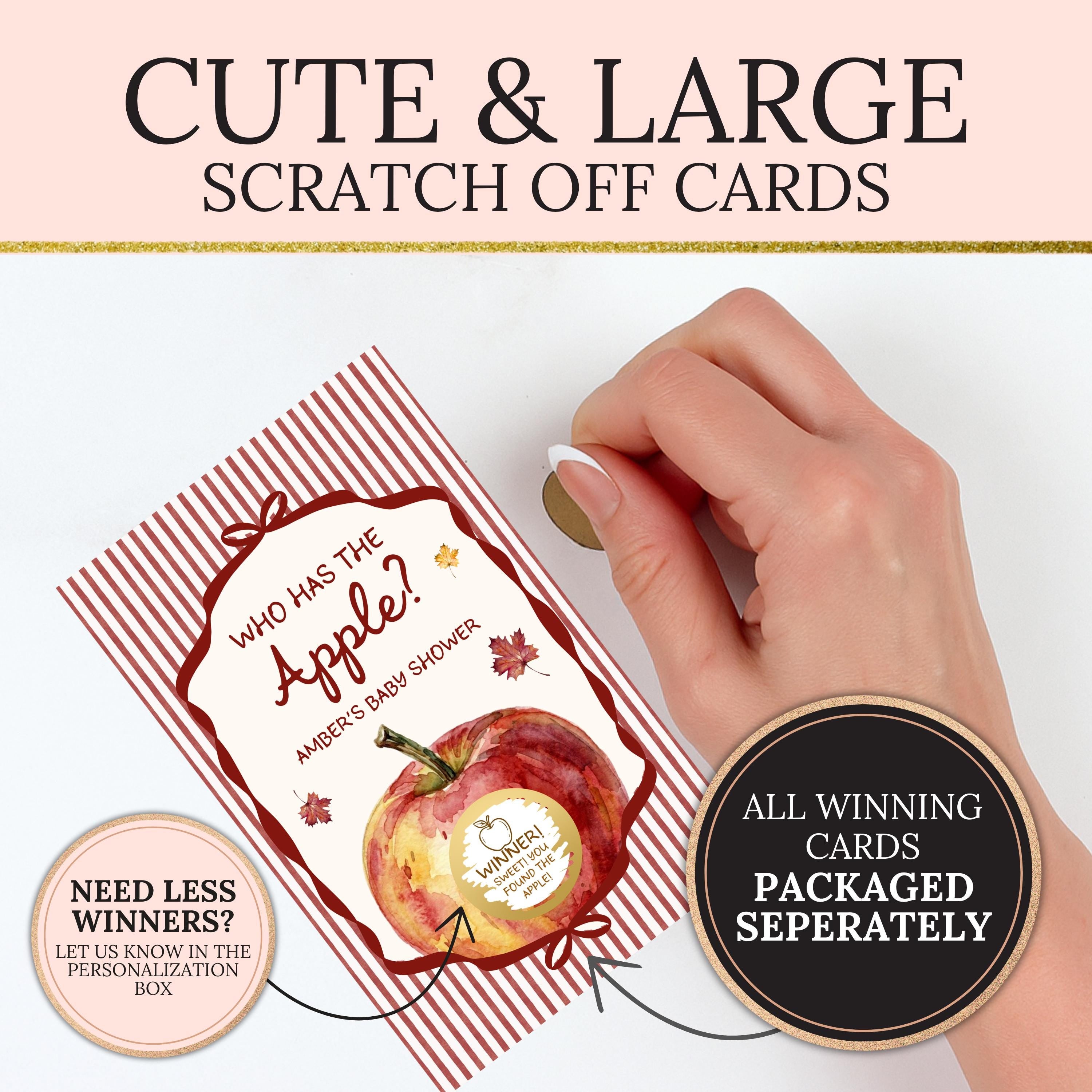 PRINTED + SHIPPED Apple of Our Eye Baby Shower Game, Personalized Apple Themed Baby Shower Scratch Off Game Who Has the Apple? Red Striped