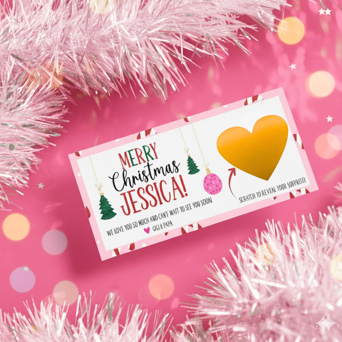 Custom Kids Christmas Voucher Scratch Off Gift Ticket Pink Surprise Reveal Holiday Scratch Coupon - CÔTIER BRAND