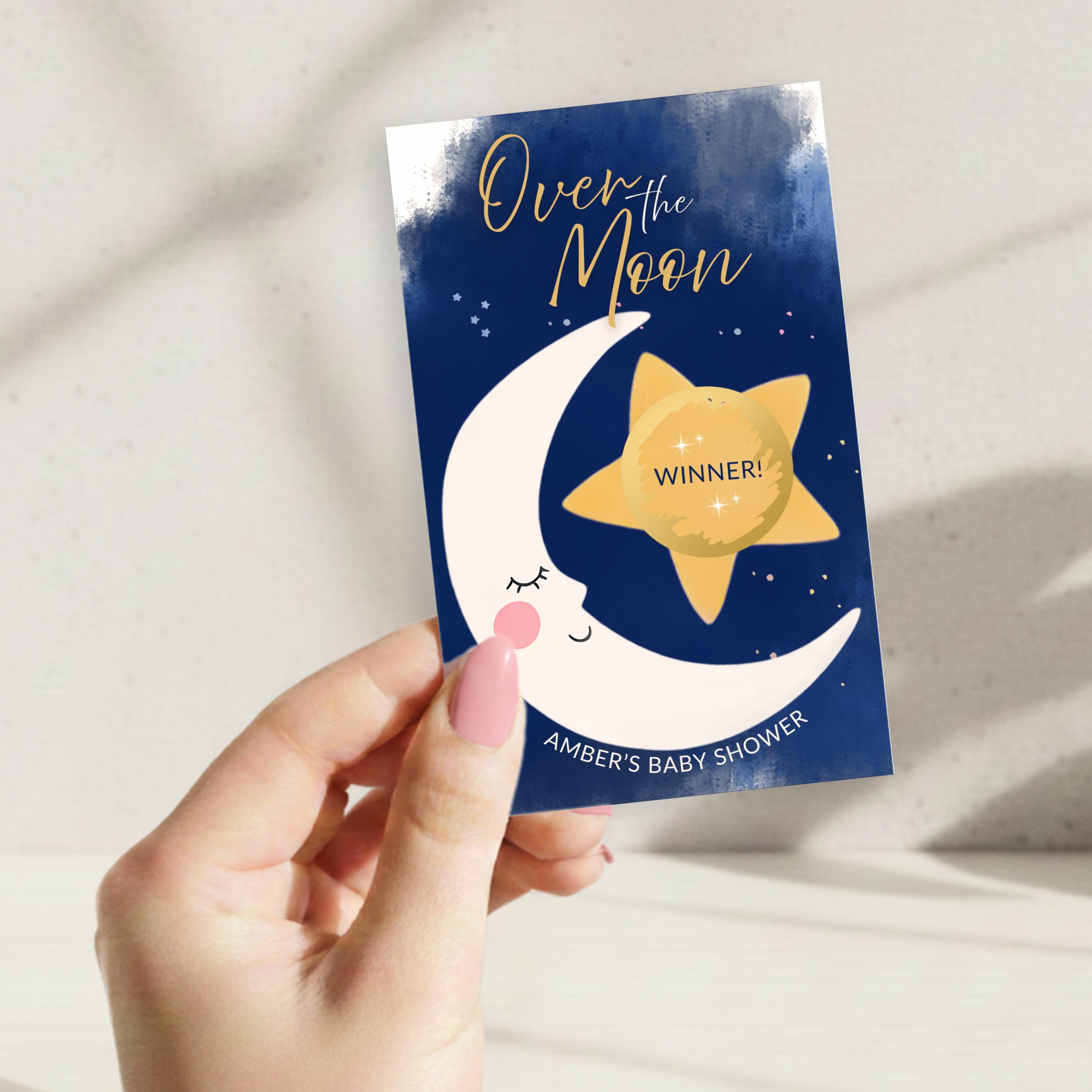 Over The Moon Baby Shower Game Personalized Moon and Stars Baby Shower Scratch Off Game Boho Celestial Baby Shower Boy Theme