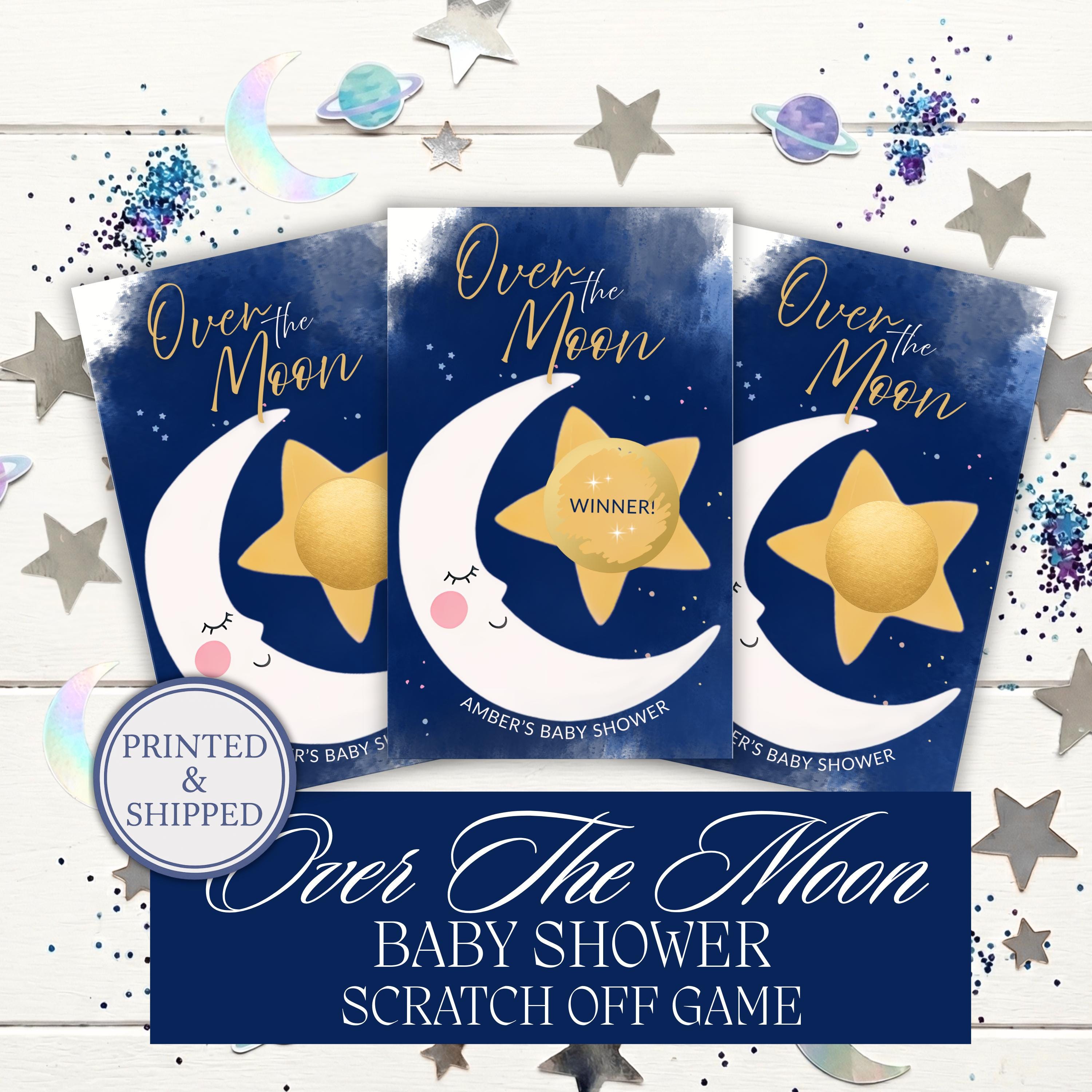 Custom Over The Moon Baby Shower Game Moon Baby Shower Scratch Off Game Celestial Baby Sprinkle Moon and Stars Gold and Blue Boho Theme - CÔTIER BRAND