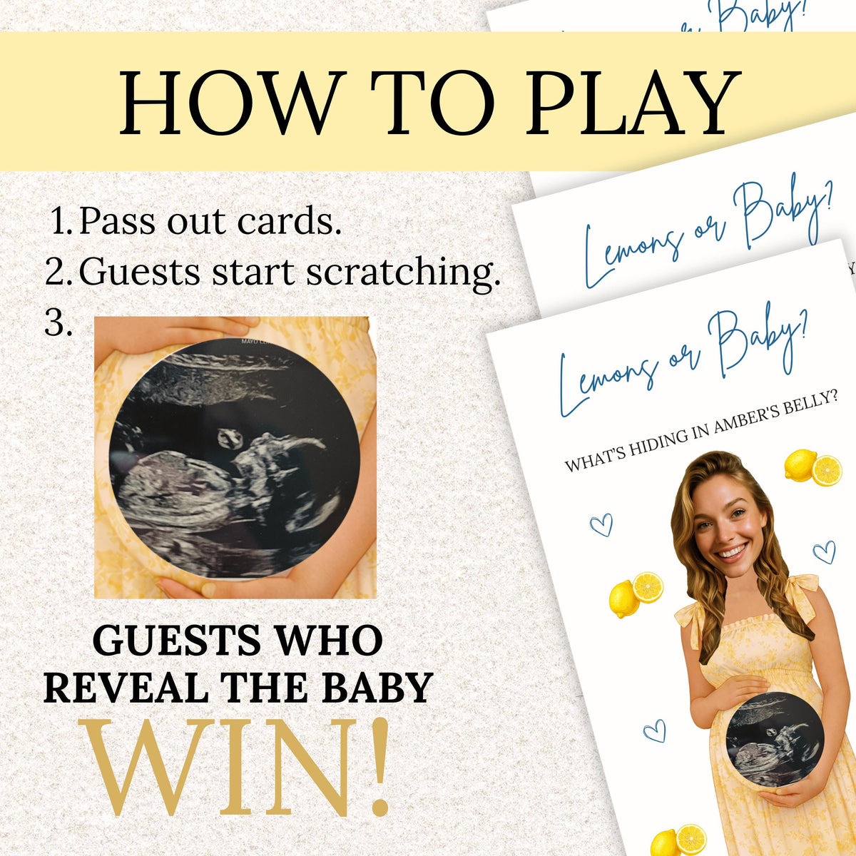Custom Mediterranean Baby Shower Game Amalfi Coast Baby Shower Scratch Off Game Lemons or Baby? Summer Italian Themed Yellow Blue Ciao - CÔTIER BRAND