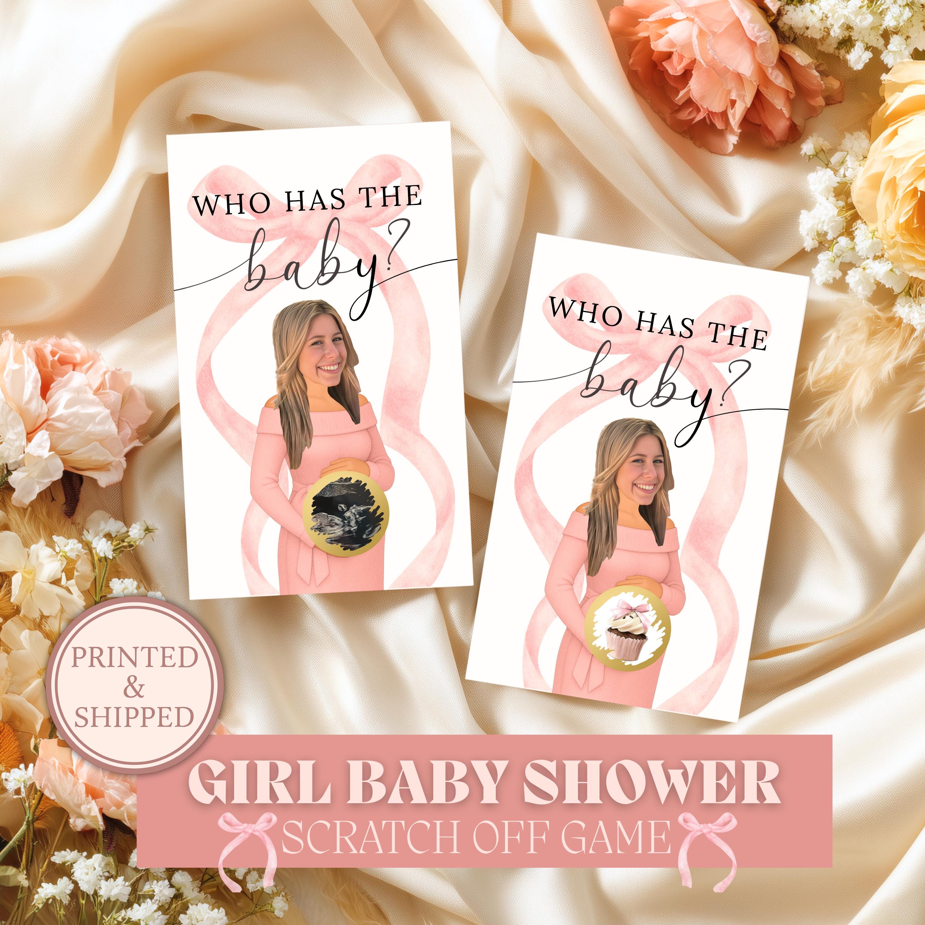 Girl Baby Shower Game Pink Bow Baby Shower Scratch Off Game
