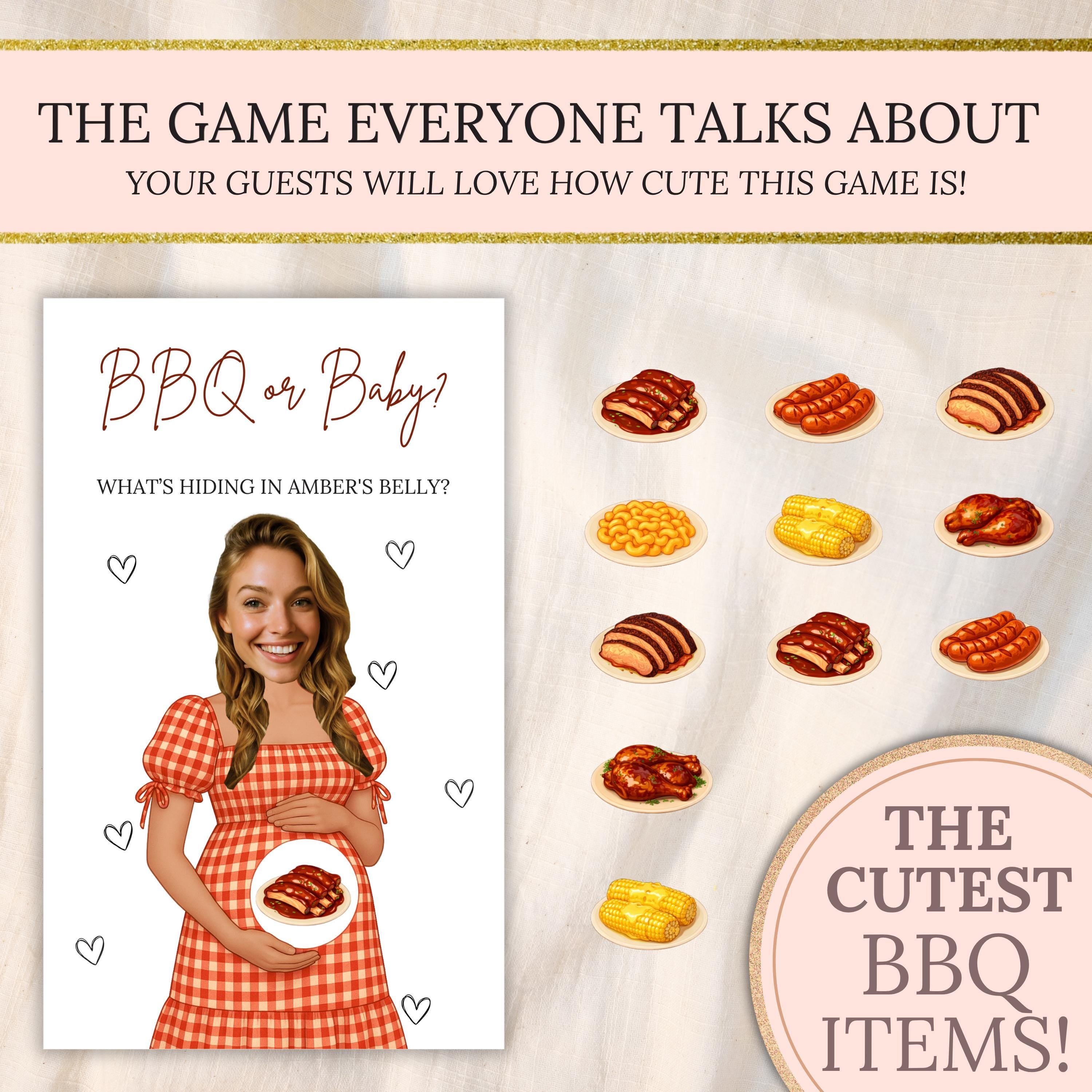 Personalized Baby Q Baby Shower Game Backyard BBQ Baby Shower Scratch Off Game BBQ or Baby Party Game Printed Coed Red Blue Gingham
