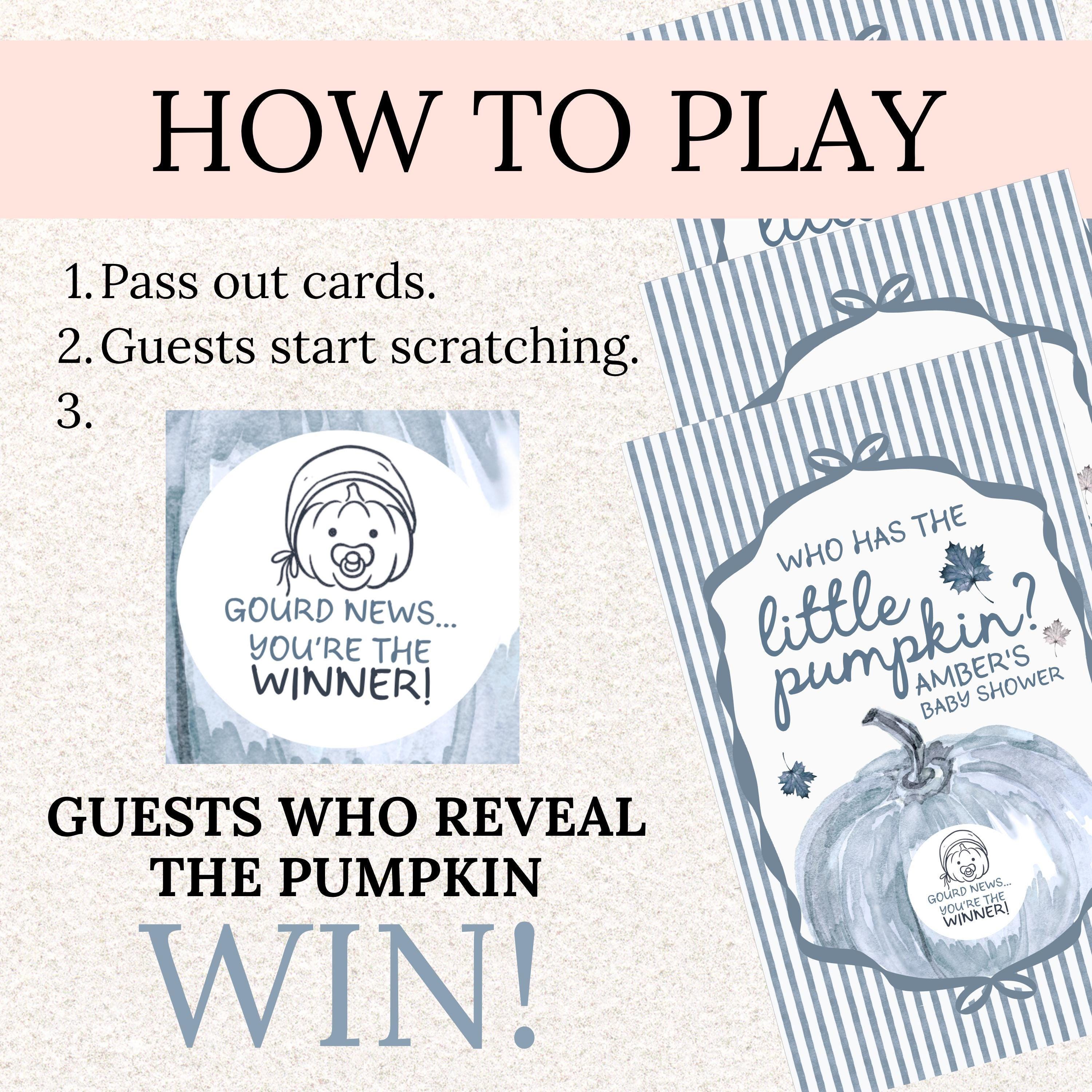 Custom A Little Pumpkin Boy Baby Shower Game, Blue Pumpkin Themed Baby Shower Scratch Off Game Who Has the Little Pumpkin? Fall Shower