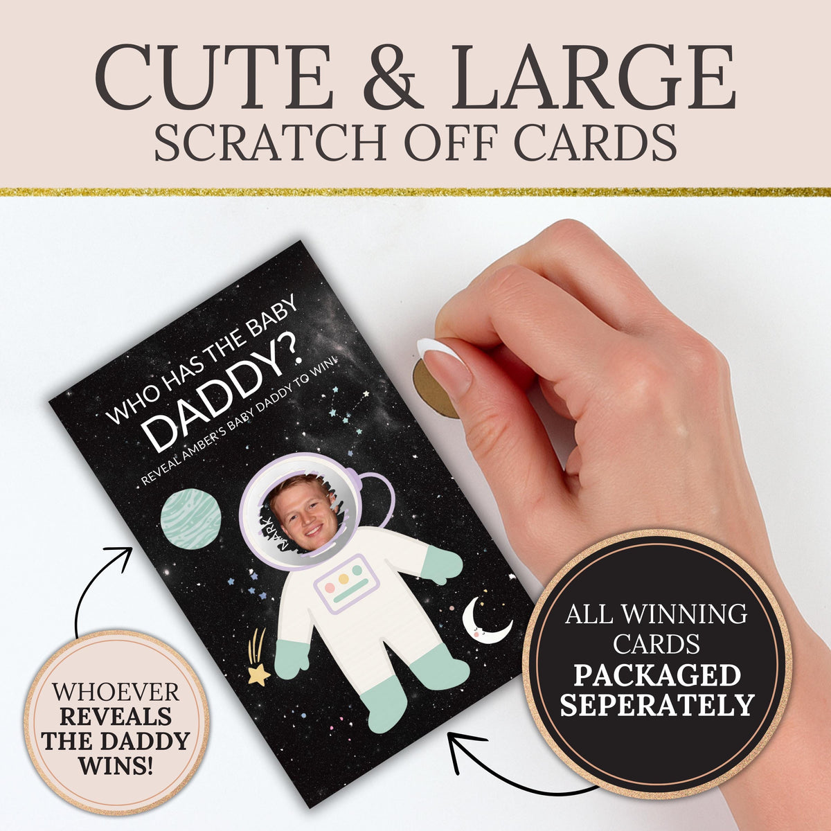 Personalized Outer Space Baby Shower Scratch Off Game Blue Space Themed Who Has The Baby Daddy Printed Houston We Have A Boy Moon Planets - CÔTIER BRAND