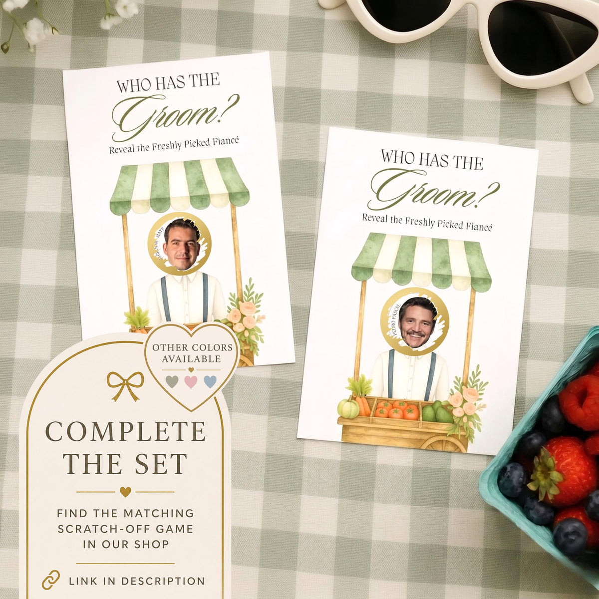 Blue Fresh Off The Market Bridal Shower Games Bundle, Guess The Dress, Would She Rather, He Said She Said, Bingo PRINTED + SHIPPED - CÔTIER BRAND