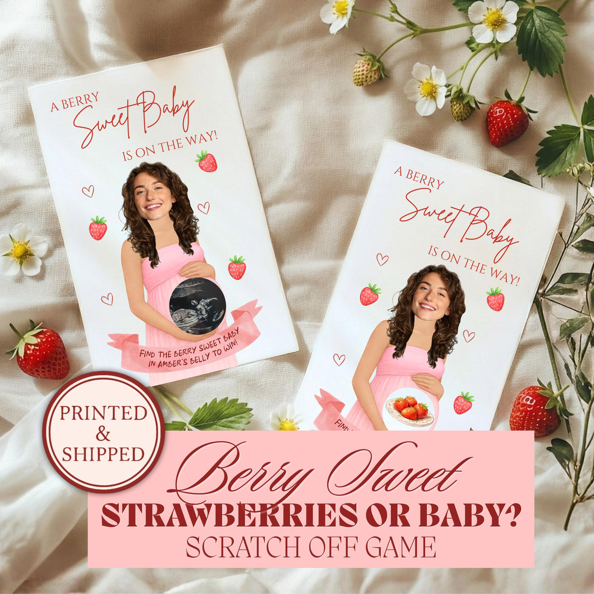 Personalized Strawberry Baby Shower Game Berry Sweet Baby Girl Baby Shower Scratch Off Game
