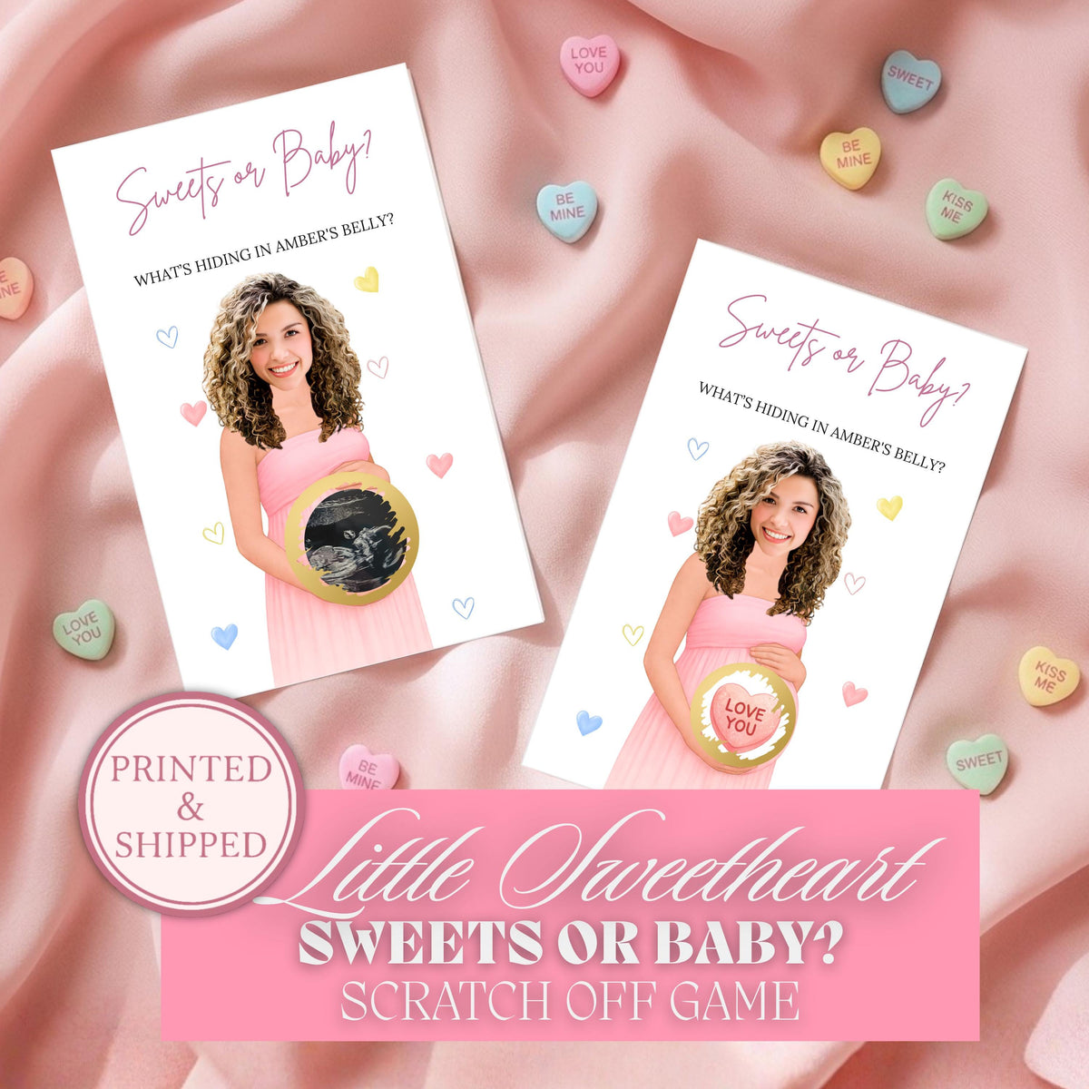 Personalized A Little Sweetheart Baby Shower Game Valentine Baby Shower Scratch Off Game Conversation Hearts Sweets or Baby?, PRINTED + SHIP - CÔTIER BRAND