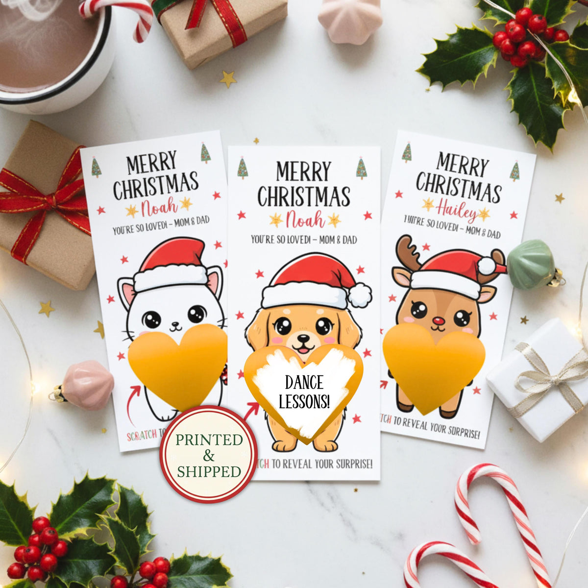 Custom Merry Christmas Gift Voucher For Kids Christmas Scratch Off Surprise Reveal Holiday Theme Personalized Christmas Card with Envelope - CÔTIER BRAND