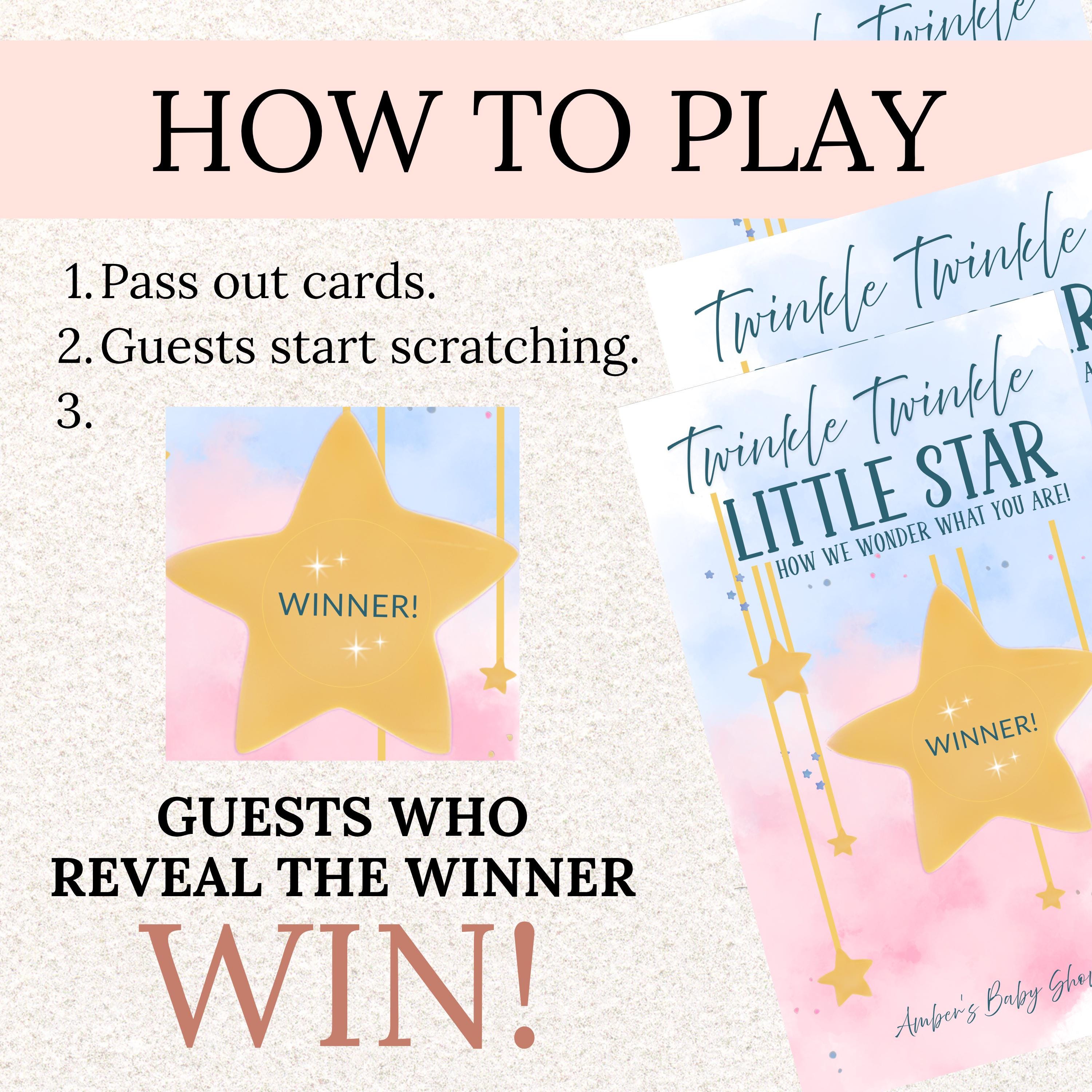 Personalized Twinkle Twinkle Little Star Gender Reveal Baby Shower Game Moon and Stars Baby Shower Scratch Off Game Pink or Blue He or She