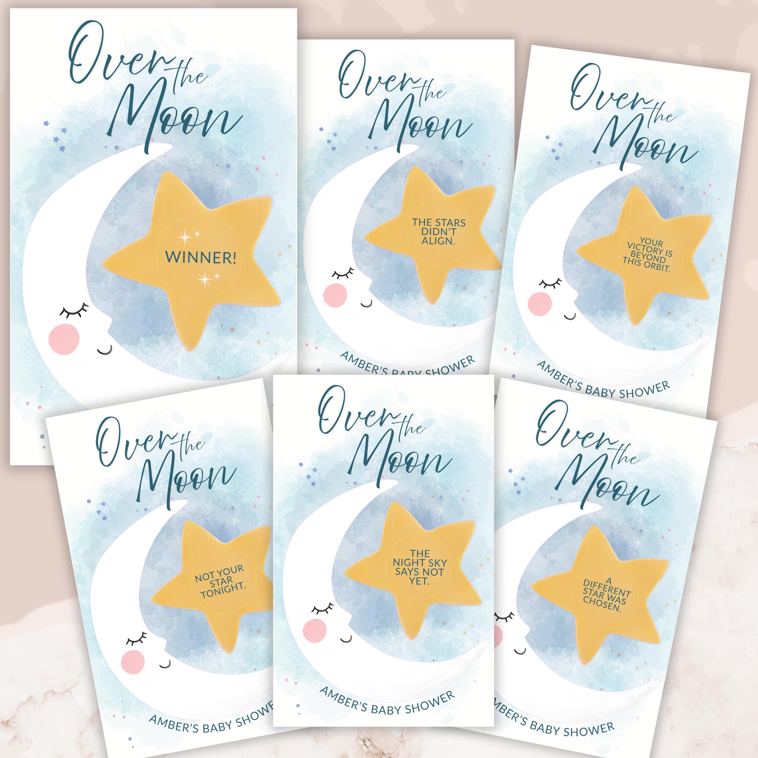 We're Over The Moon Baby Shower Scratch Off Game Personalized Stars and Moon Baby Shower Game Boy Theme Celestial Blue Boho