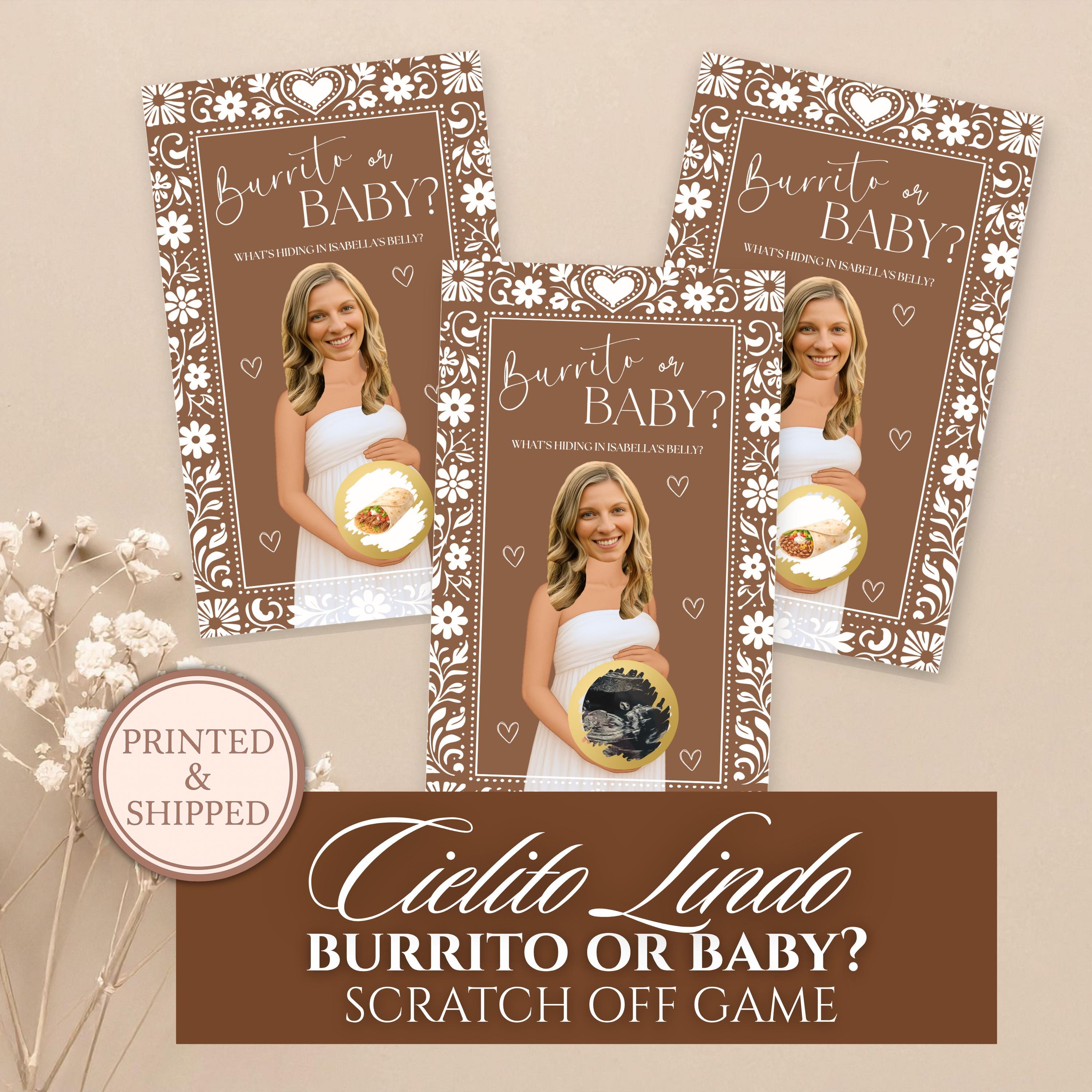Cielito Lindo Baby Shower Game Gender Neutral Burrito or Baby? Papel Picado Mexican Baby Shower Scratch Off Game Brown Talavera Party Game