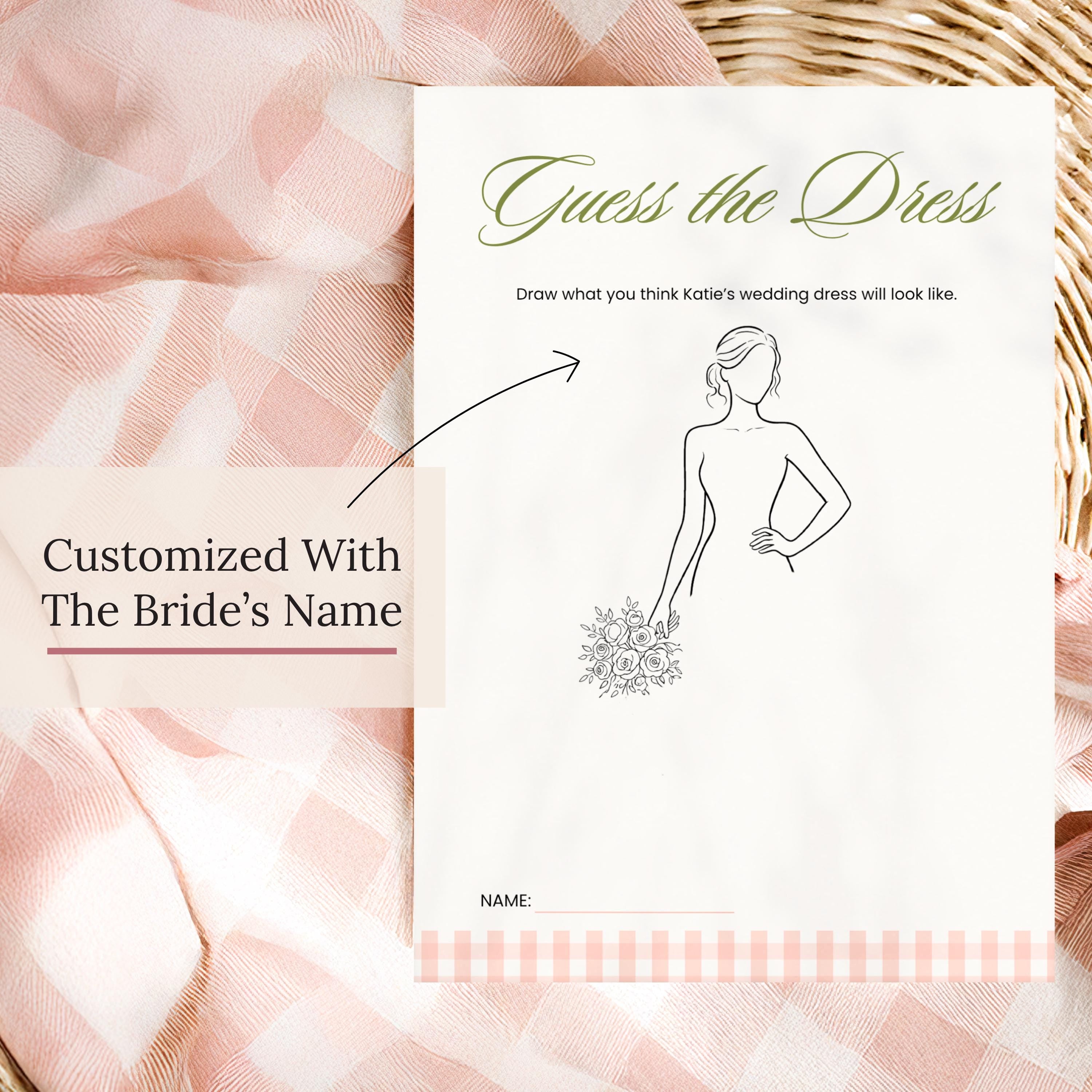 Custom Printed Fresh Off The Market Bridal Shower Game Bundle, Blush Pink Guess The Dress, Would She Rather, He Said She Said, Guest Bingo
