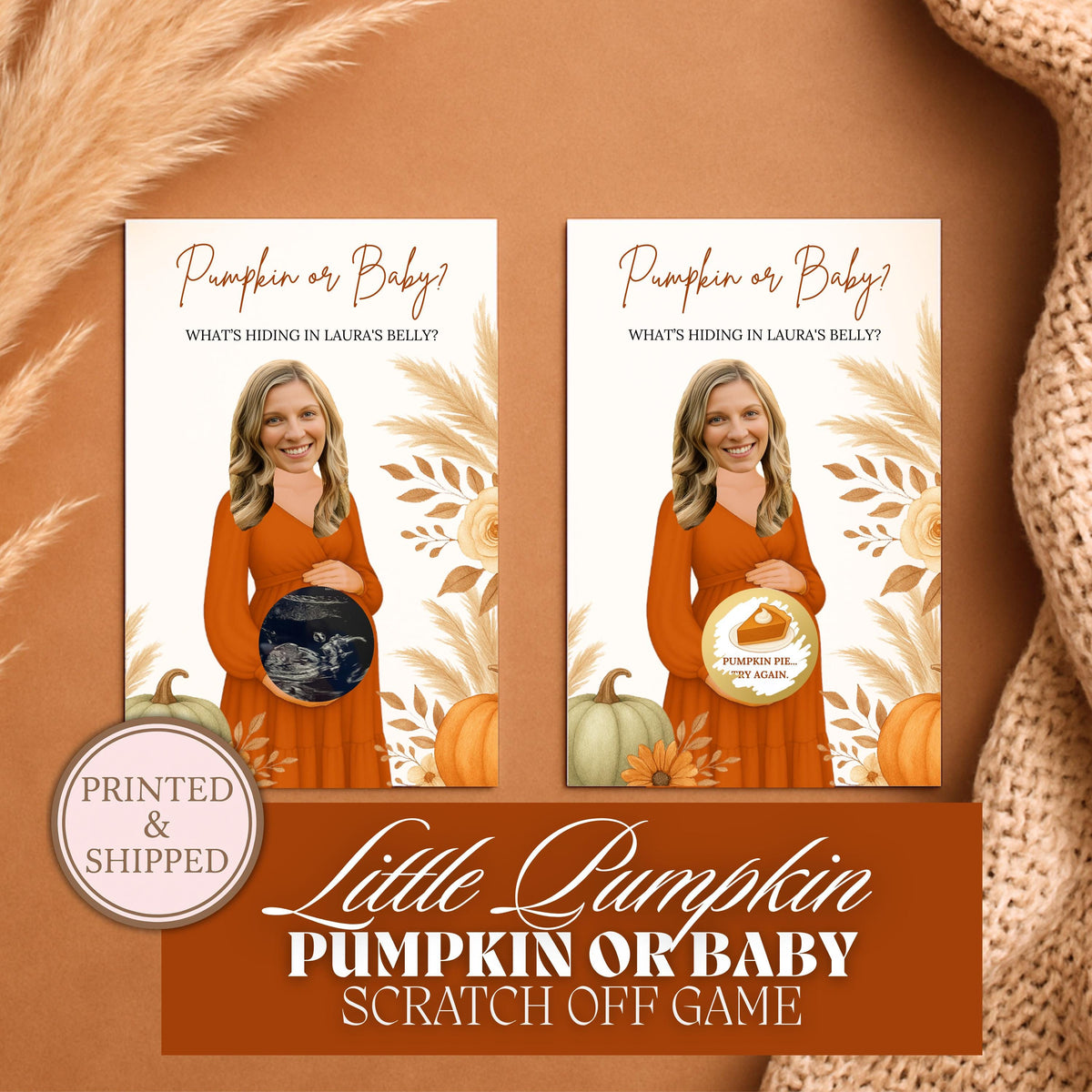 Custom Little Pumpkin Baby Shower Scratch Off Game Fall Pumpkin Themed Baby Shower Game Funny Fall In Love Activity Printed Boho Fun FALL01 - CÔTIER BRAND