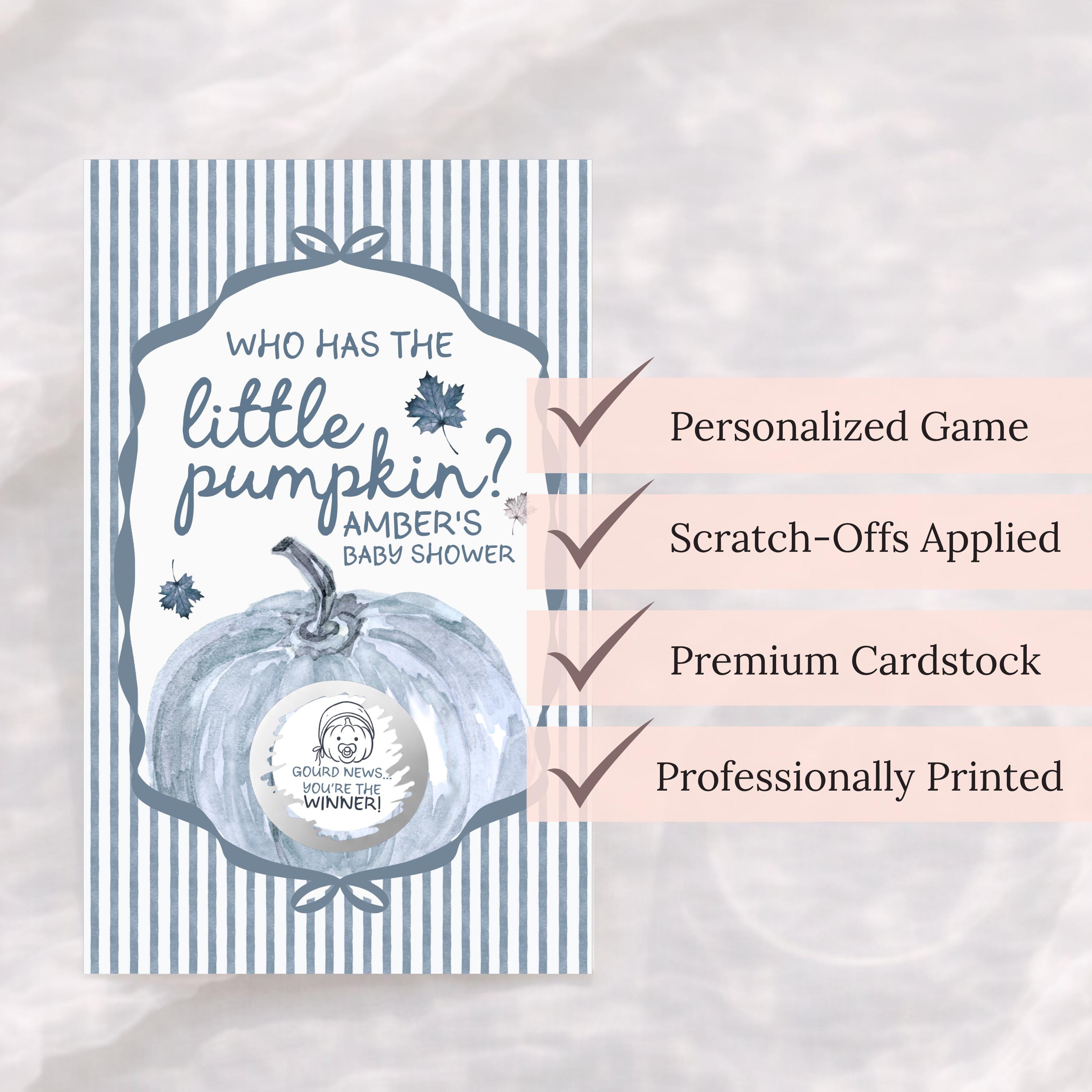 The image is a personalized baby shower invitation featuring a pumpkin theme.